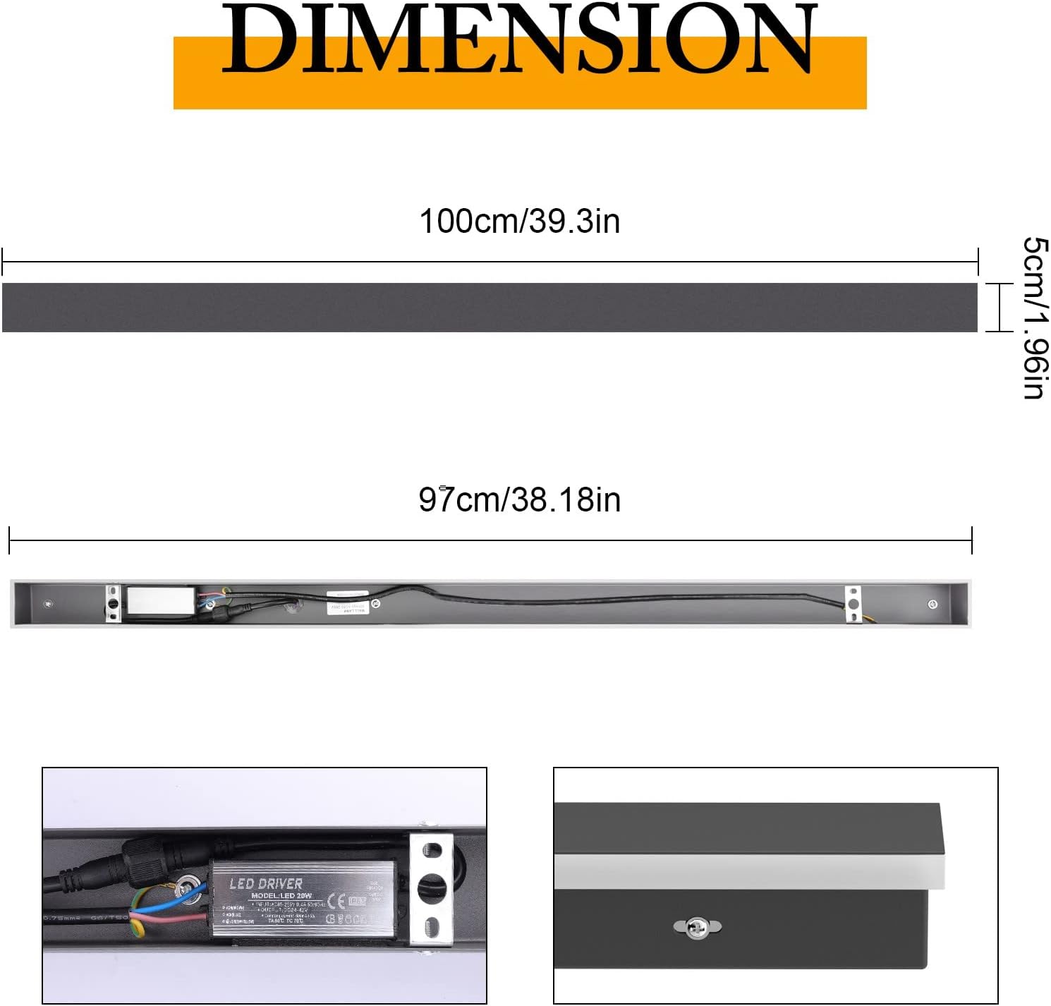 K-bright Lampada da Parete LED 30W 100cm, Grigio Scuro - immagine 7
