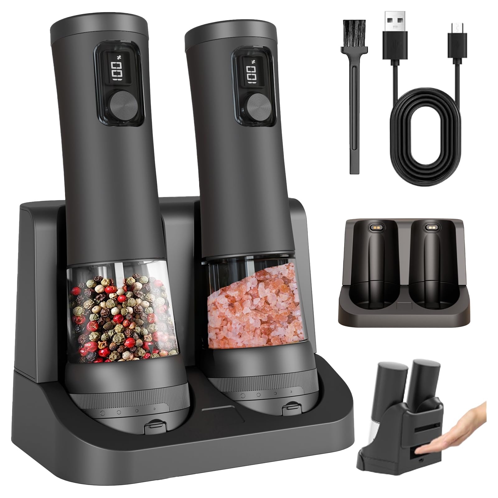 Set 2 Macinini Elettrici Ricaricabili Sale e Pepe