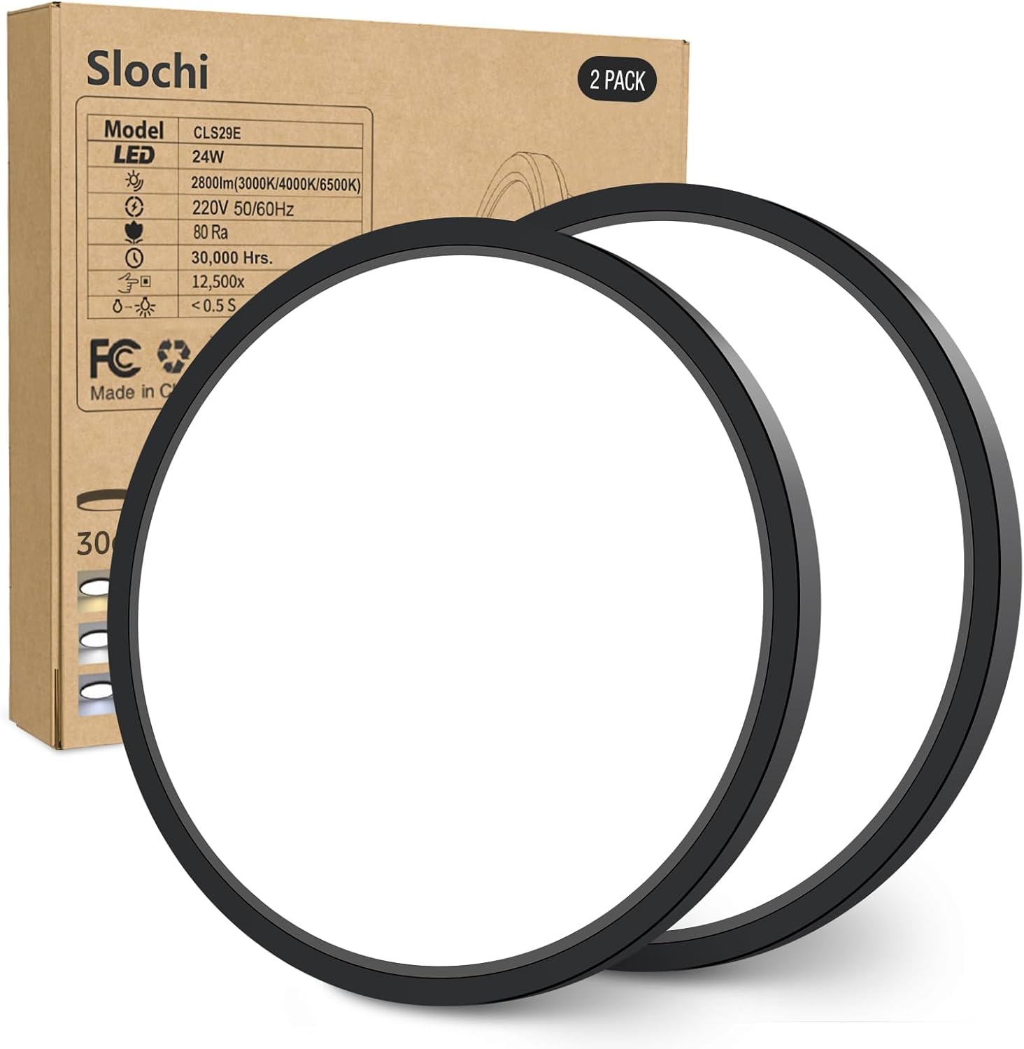 Slochi Plafoniera LED Soffitto IP44 Impermeabile (2 Pezzi) - immagine 1