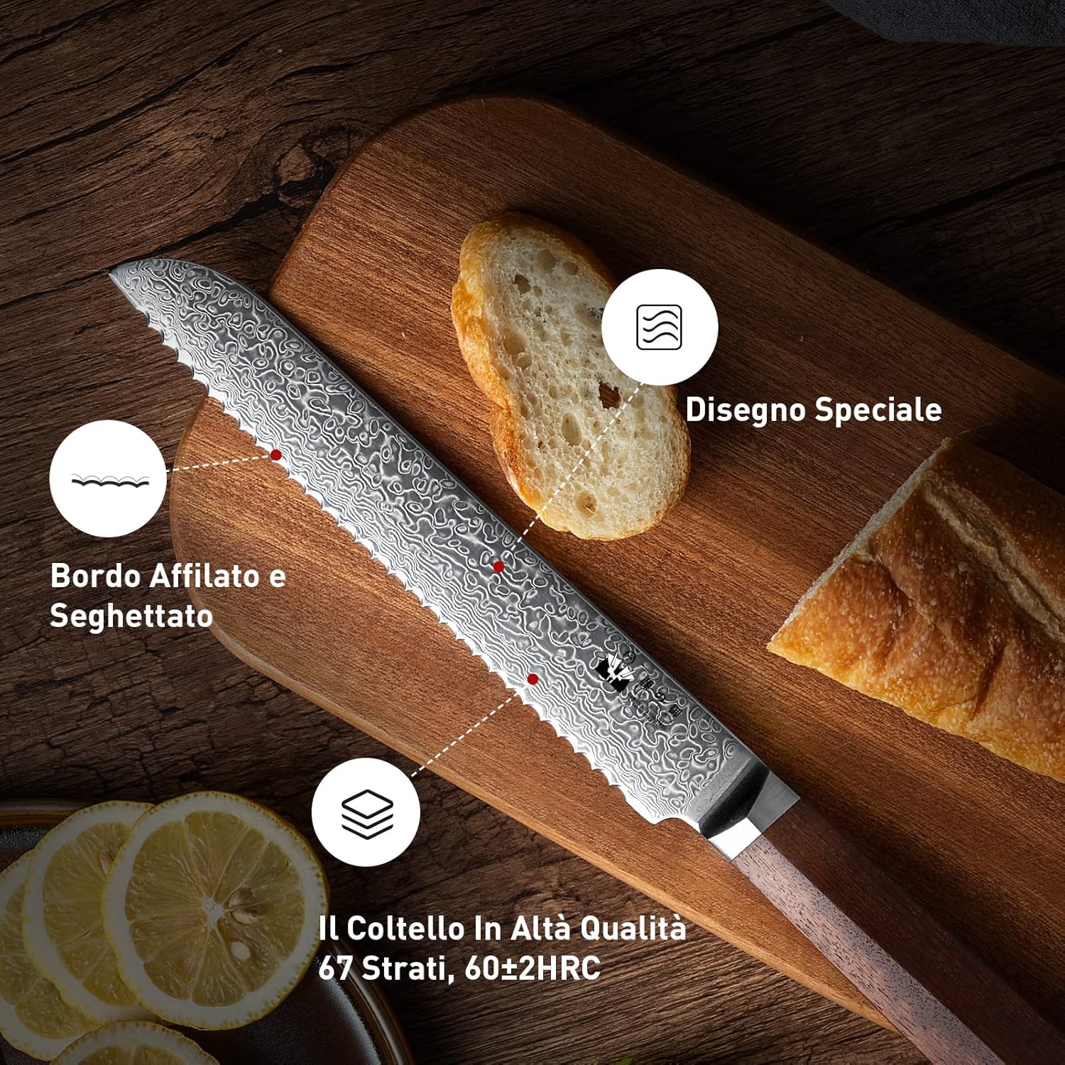 Fujuni Coltello Pane Professionale 20CM Damasco - immagine 2