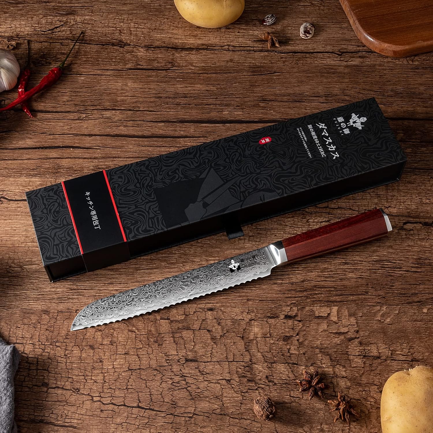 Fujuni Coltello Pane Professionale 20CM Damasco - immagine 3