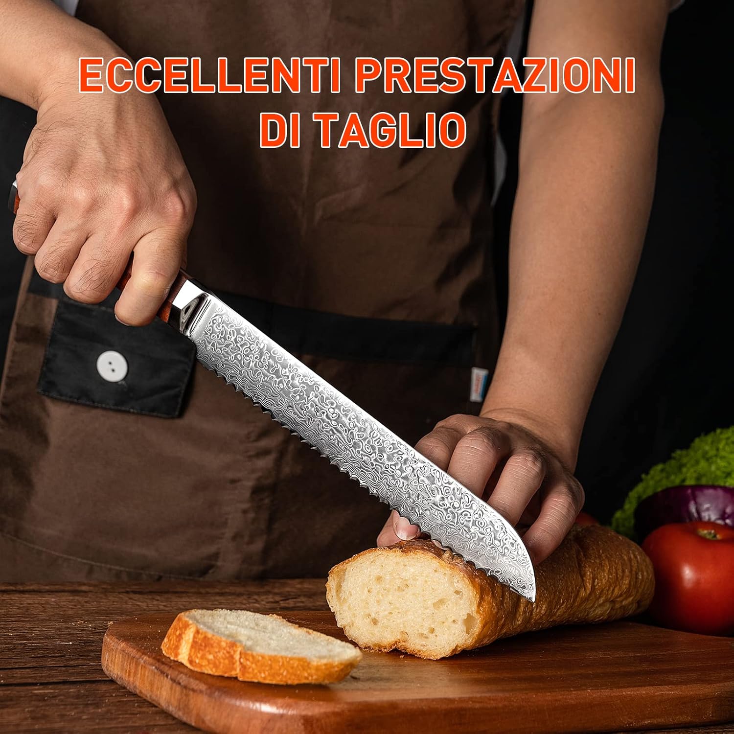 Fujuni Coltello Pane Professionale 20CM Damasco - immagine 5