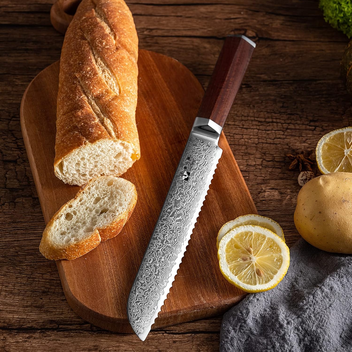 Fujuni Coltello Pane Professionale 20CM Damasco - immagine 6