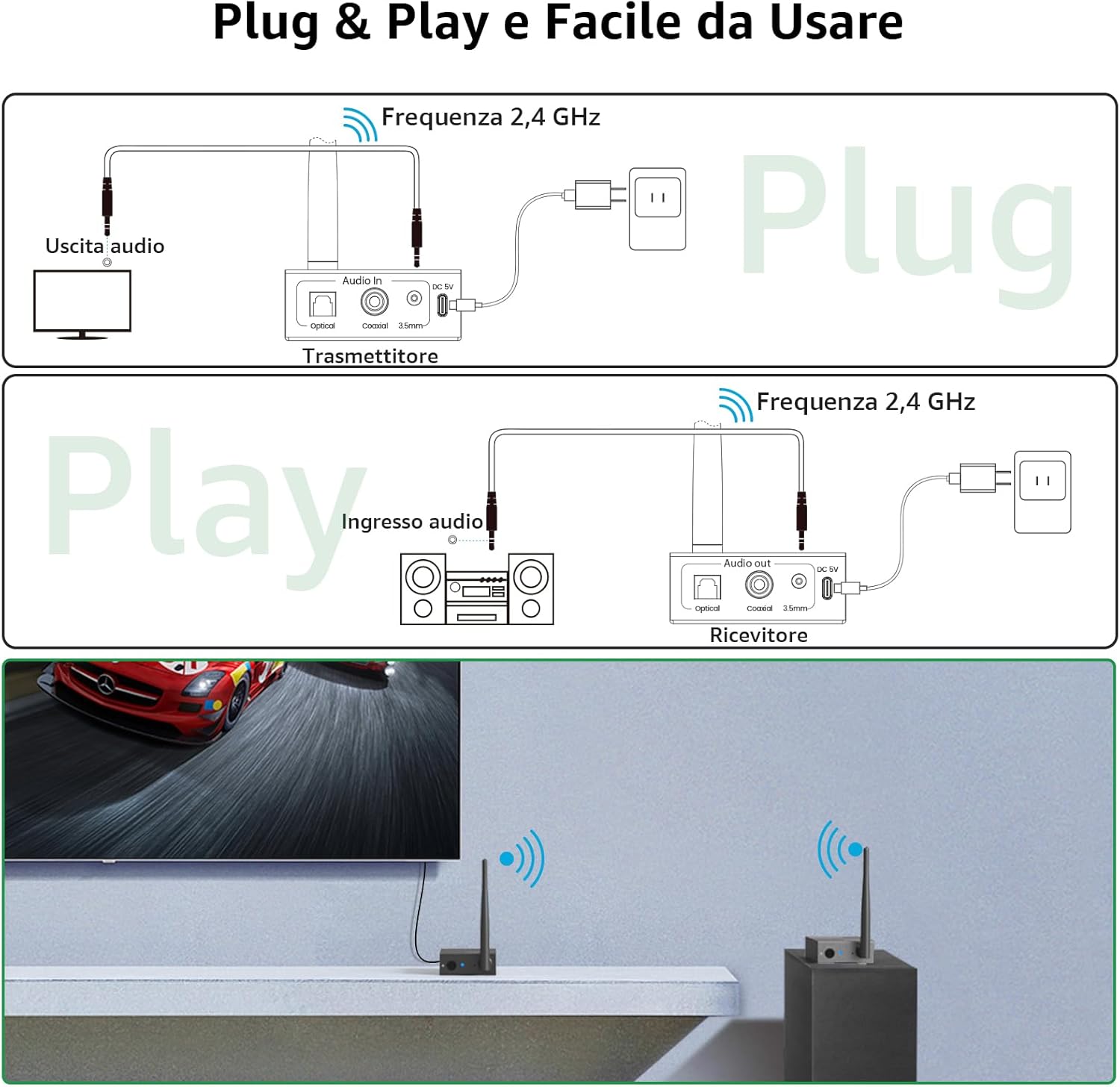 1mii Trasmettitore Ricevitore Audio Wireless 2,4GHz - immagine 6
