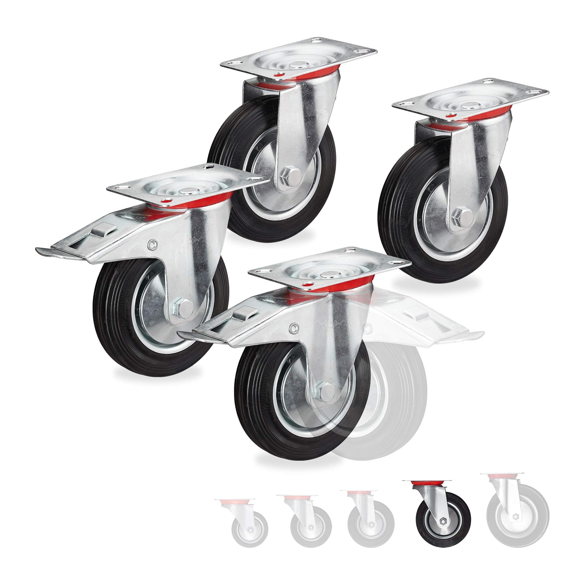 Relaxdays Ruote Girevoli D:160mm Nere (Set da 4)