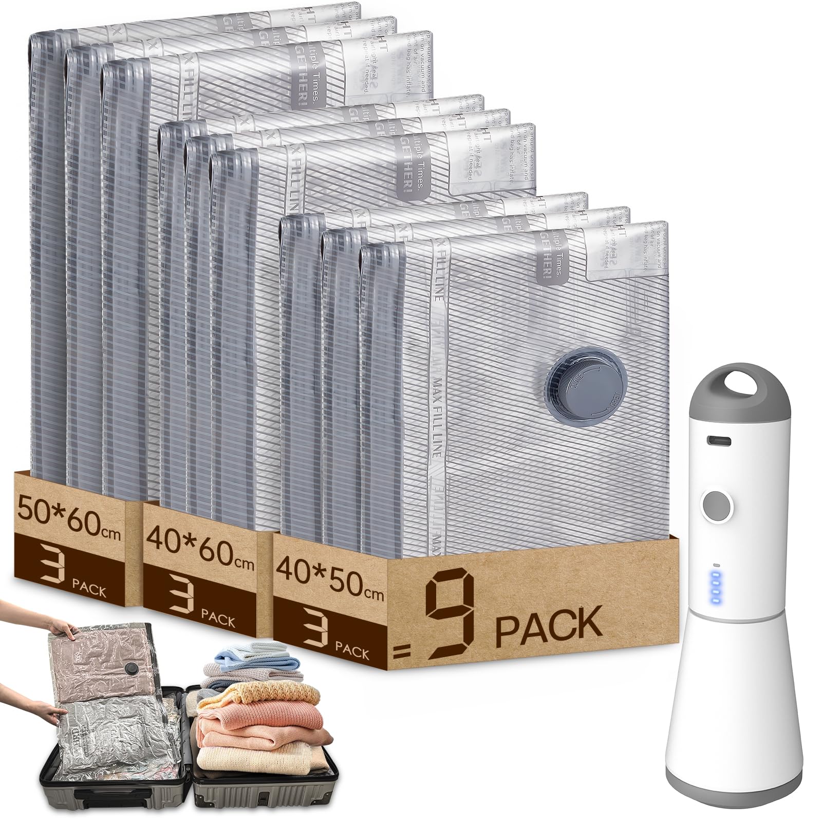 Sacchetti Sottovuoto Vestiti con Pompa Senza Fili, 9 Pezzi