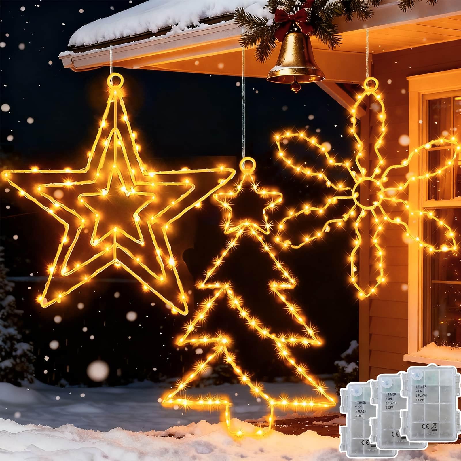 Decorazioni Natalizie Esterno 3 Pezzi LED con Timer