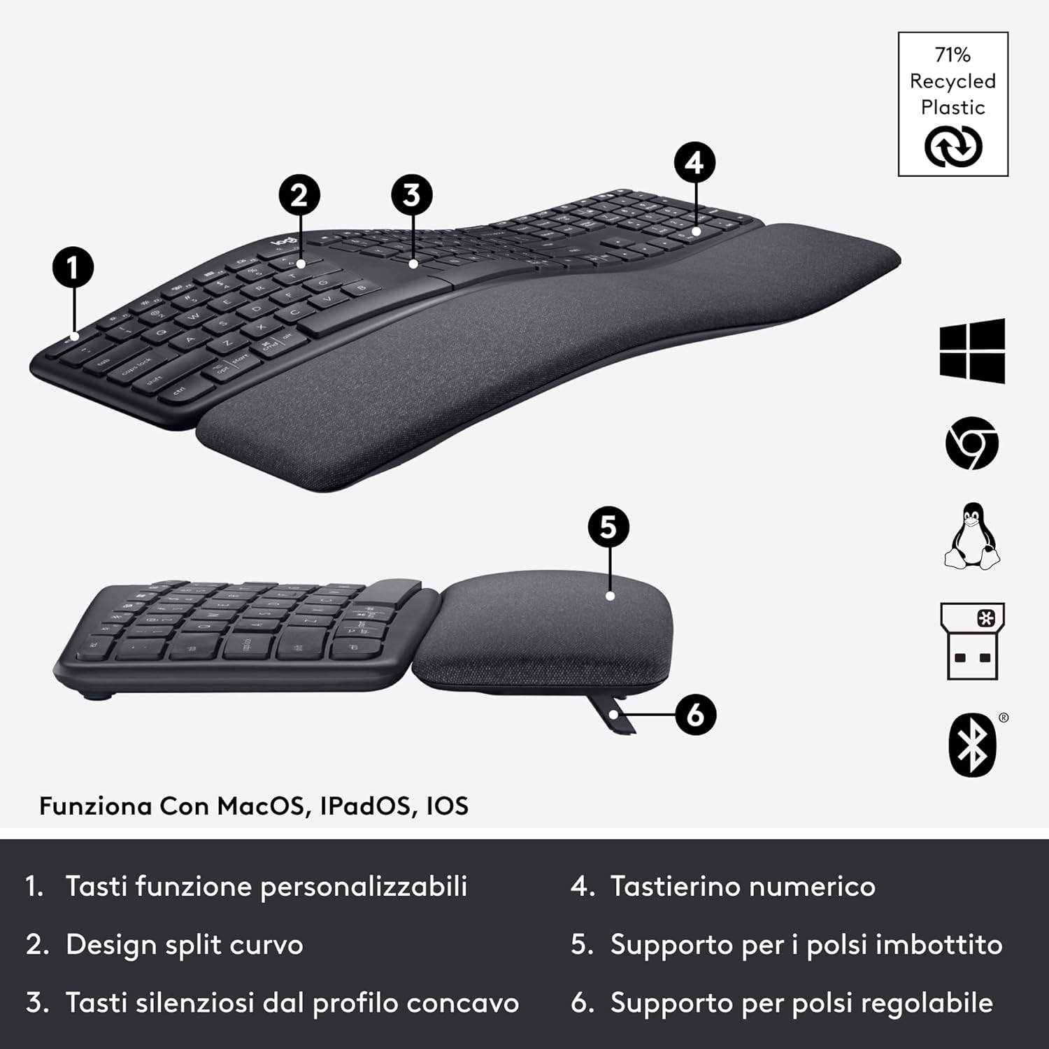 Logitech ERGO K860 - Tastiera Wireless Split Ergonomica - immagine 6