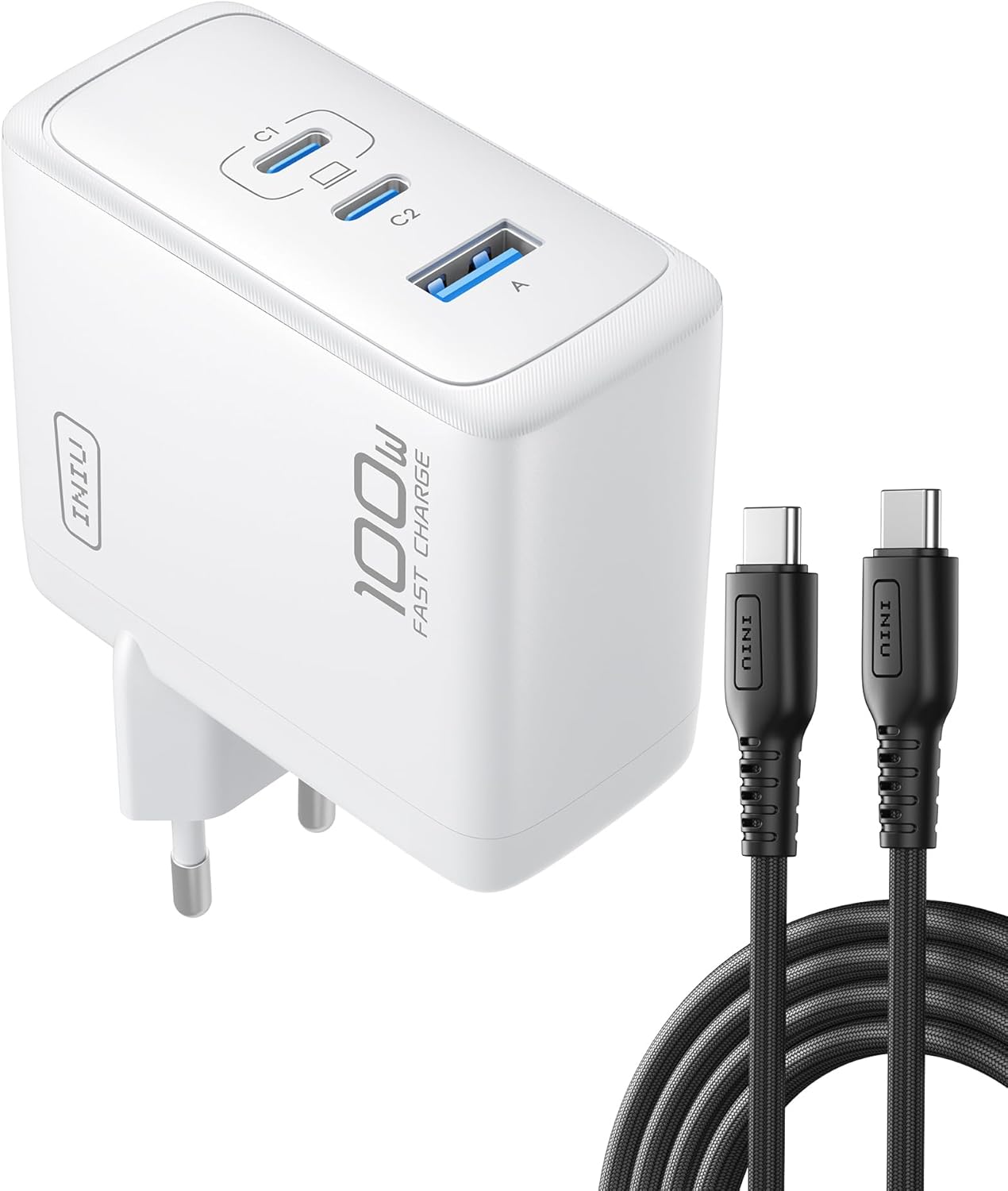 Iniu Caricatore USB C 100W GaN 3 Porte con Cavo - immagine 1