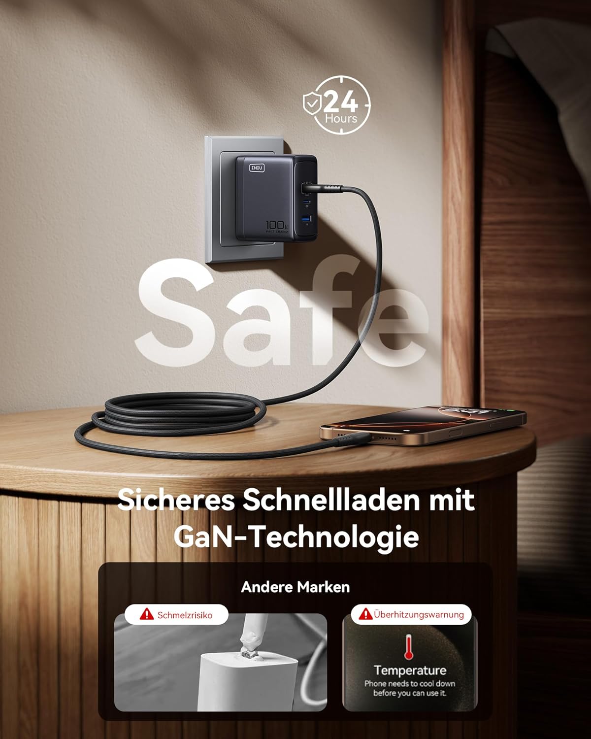 Iniu Caricatore USB C 100W GaN 3 Porte con Cavo - immagine 6