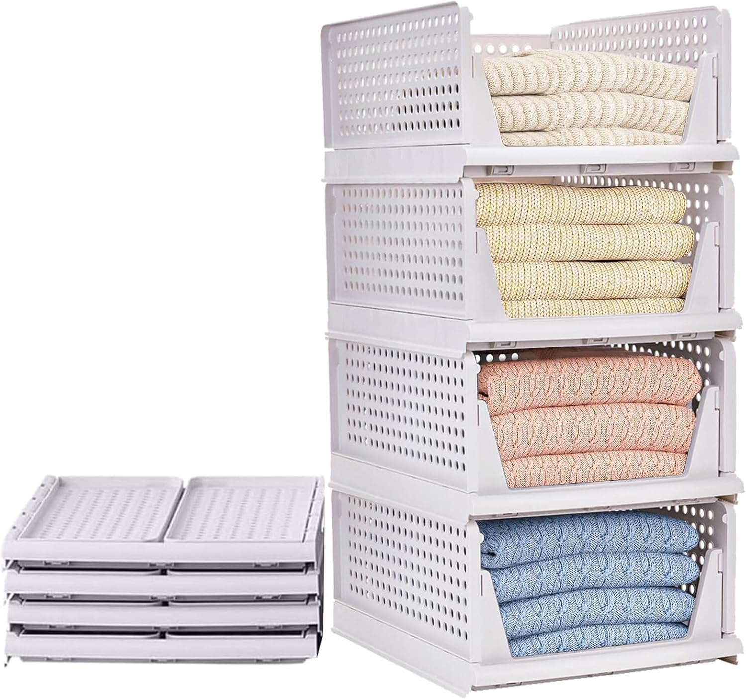 Organizer Armadio Cassettiere Pieghevole 4 Pezzi, Bianco