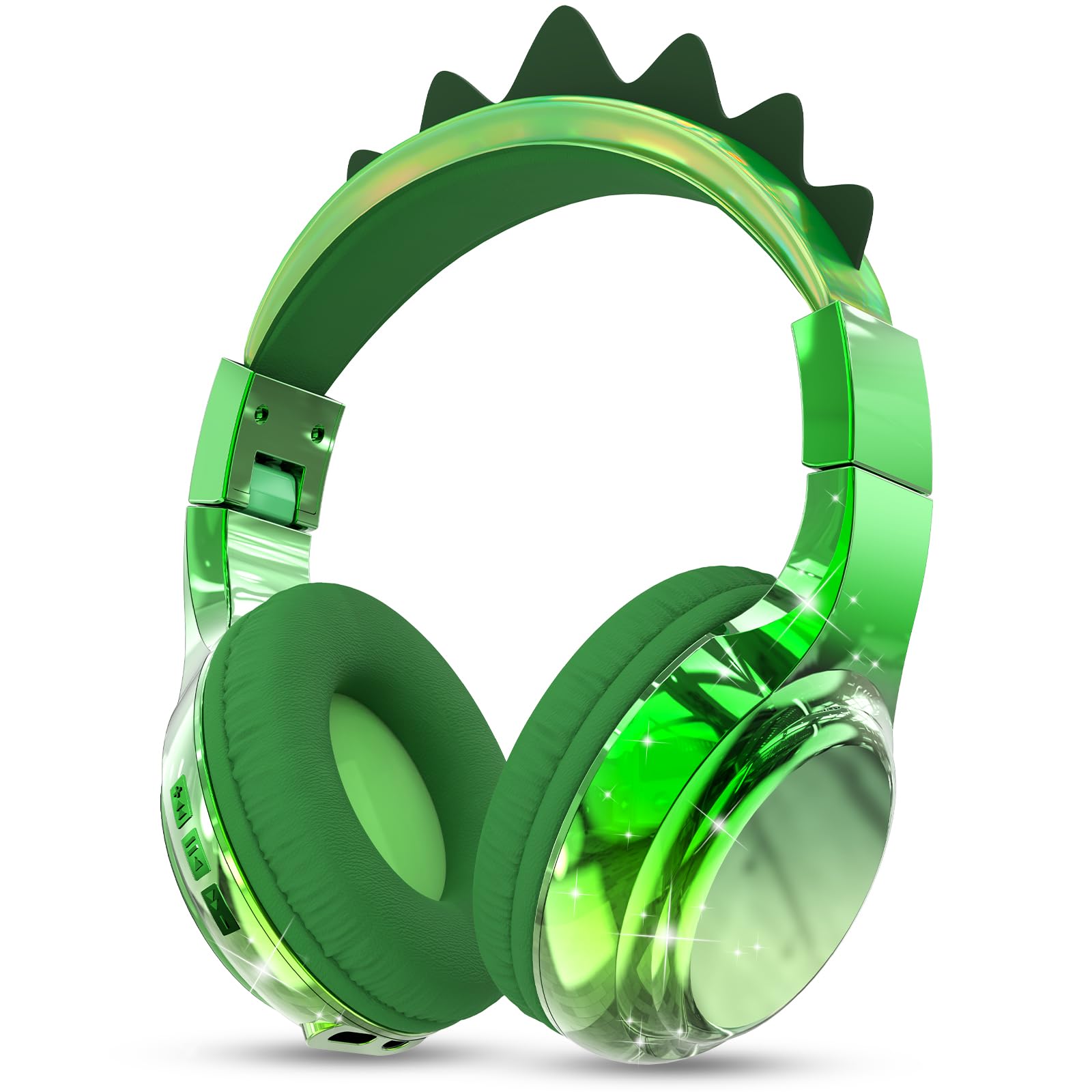 JYPS Cuffie Bluetooth Bambina, Metallico Cuffie Bambini Wireless Over Ear con Microfono Bluetooth 5.3, 74/85/94dBA Volume limitato, 40H Tempo di Riproduzione, per Musica/Scuola (dinosauro, verde)