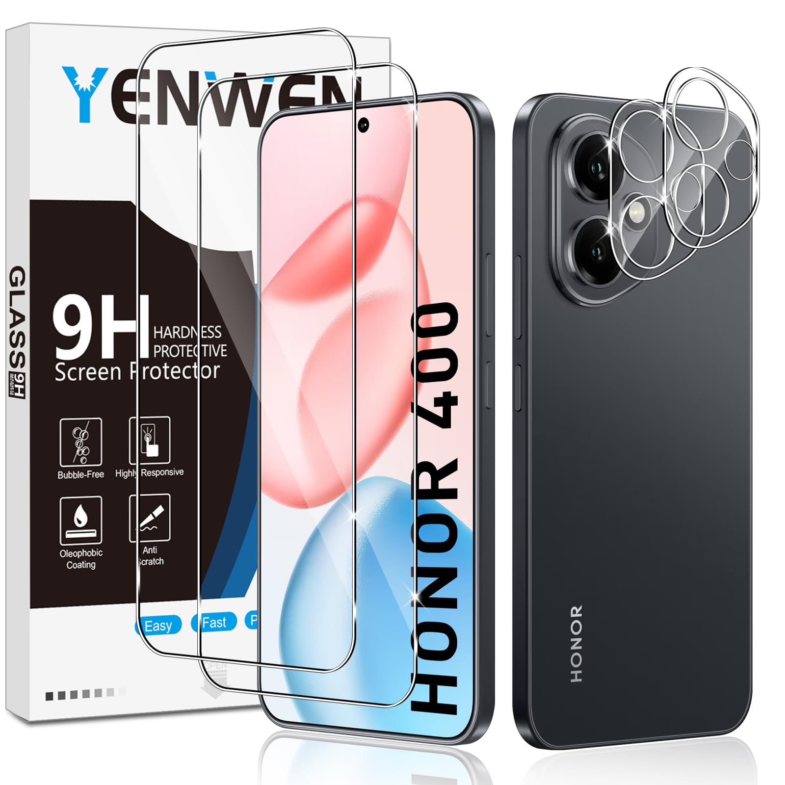 Yenwen Vetro Temperato per Honor 400 5G [2+2 Pezzi]