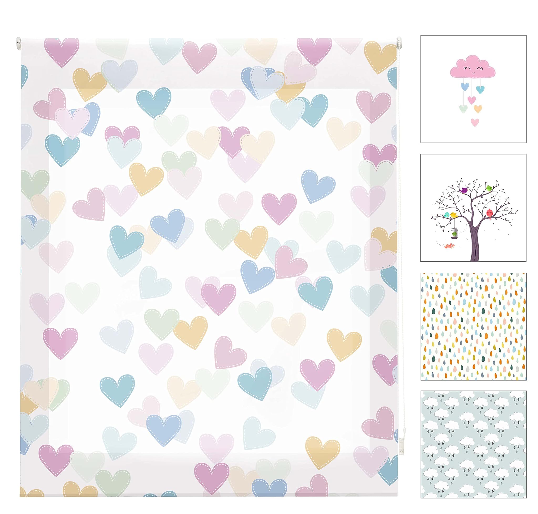 Blindecor Digital Kids - Tenda Avvolgibile Traslucida Hearts