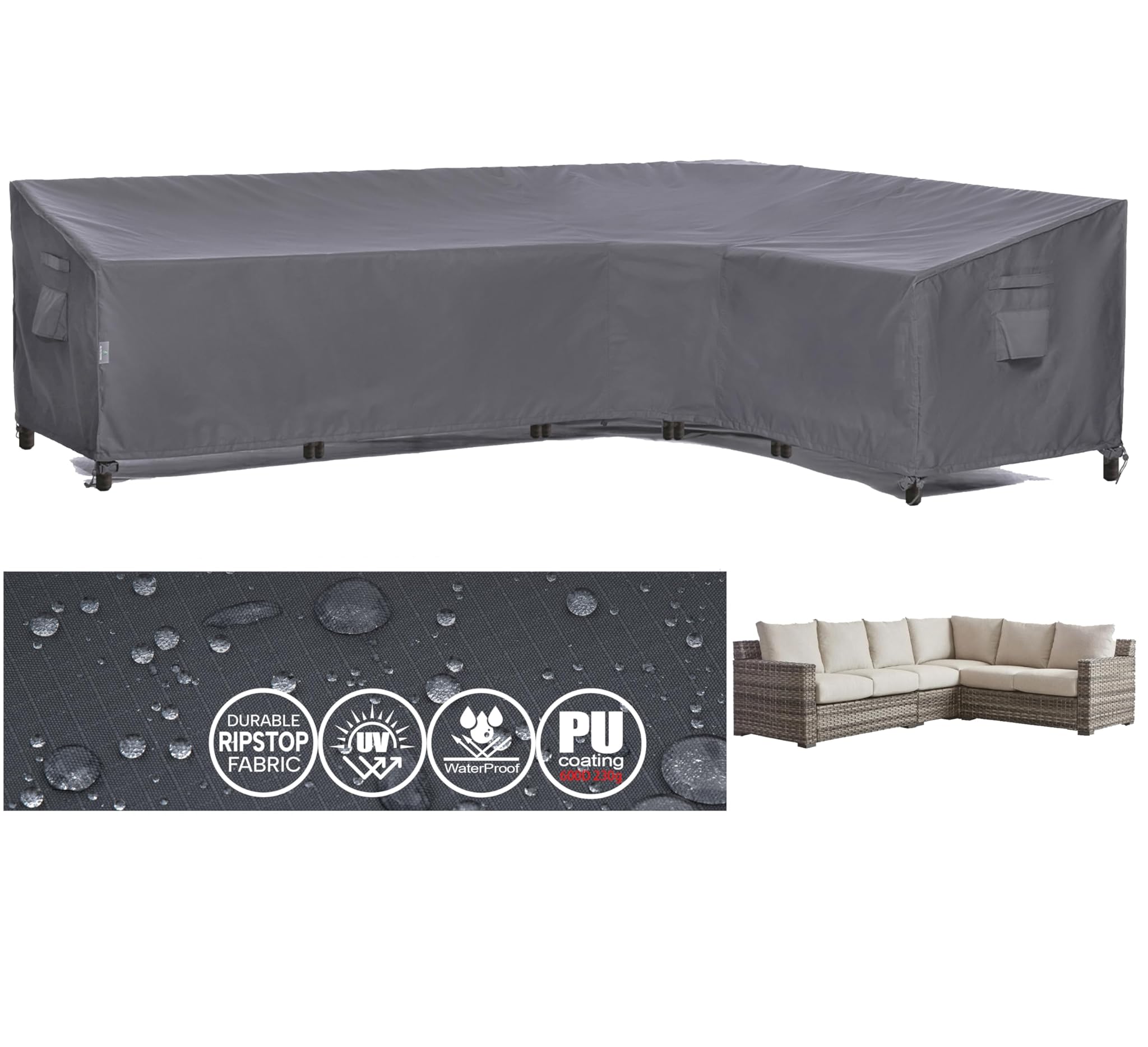 F&J Outdoors Copertura Divano Esterno a L, Grigio