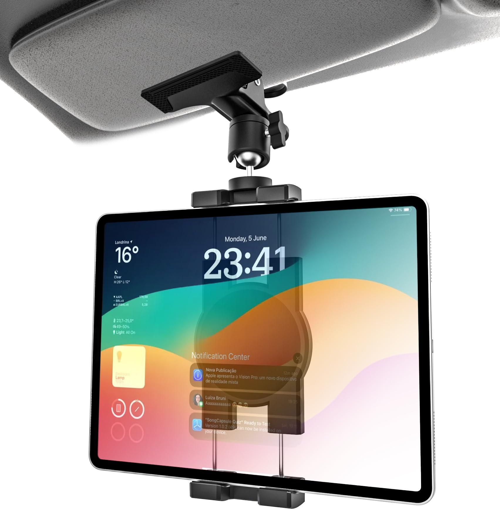 GDZN Supporto Tablet Visiera Parasole Auto - [Morsetto a molla super resistente] Porta Tablet Aletta Parasole con Adattatore 1/4" Fotocamera per 4-13" iPad Pro 12.9 Air Mini, Samsung Tab, Cellulare