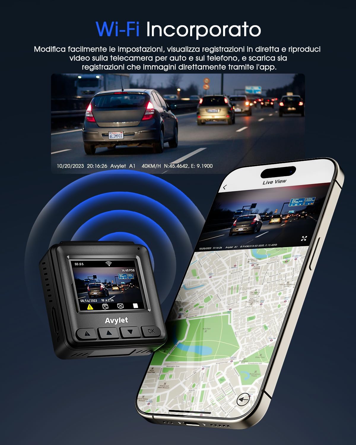2K Dash Cam Auto Wi-Fi con APP e Grandangolo 170° - immagine 3