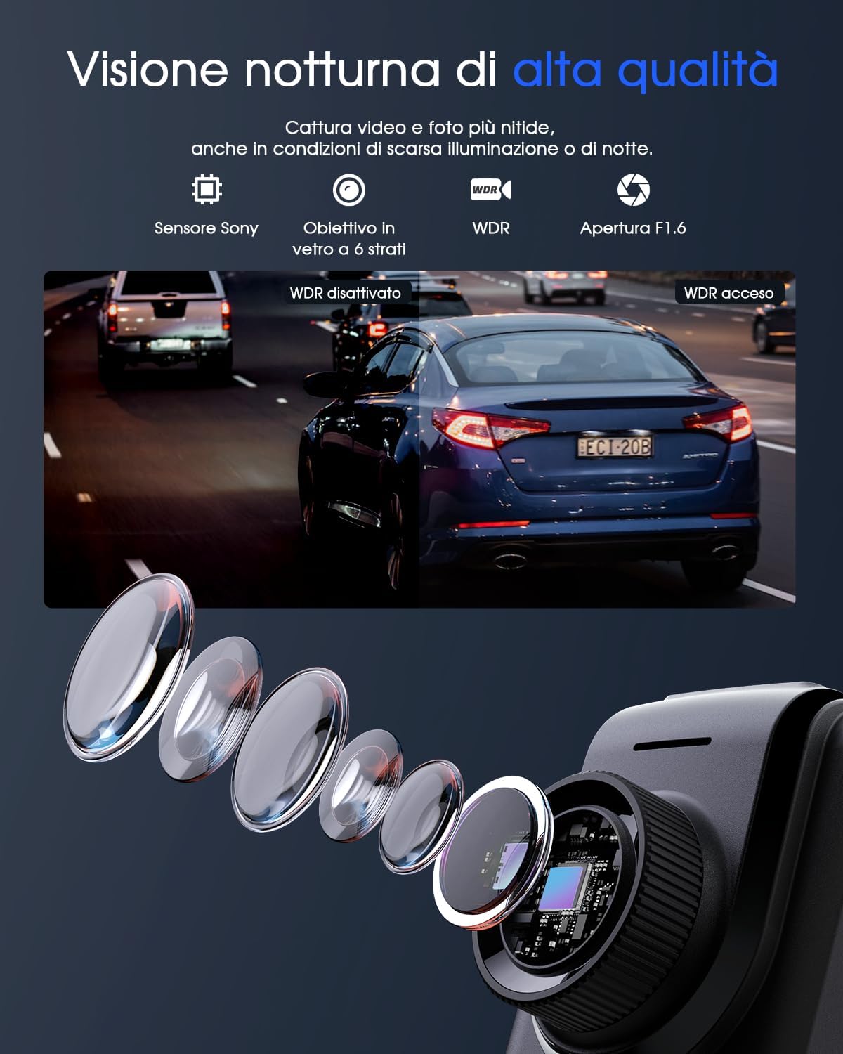 2K Dash Cam Auto Wi-Fi con APP e Grandangolo 170° - immagine 5