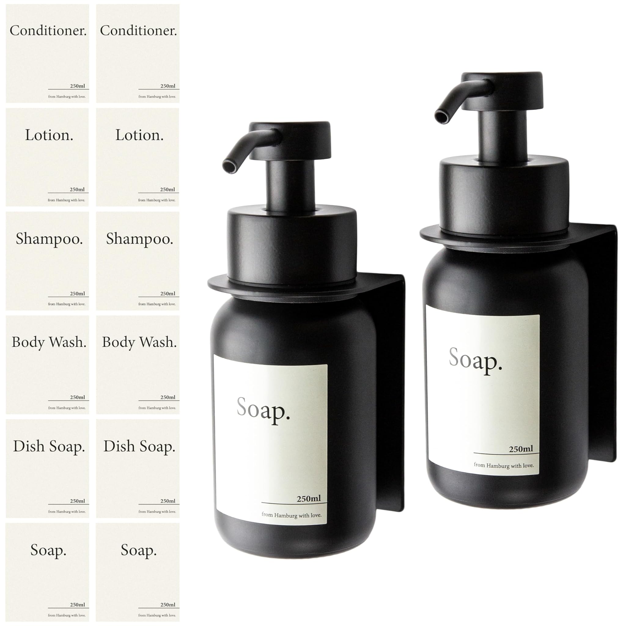 Design Amburgo Dispenser Sapone a Muro Autoadesivo 250ml (2x)