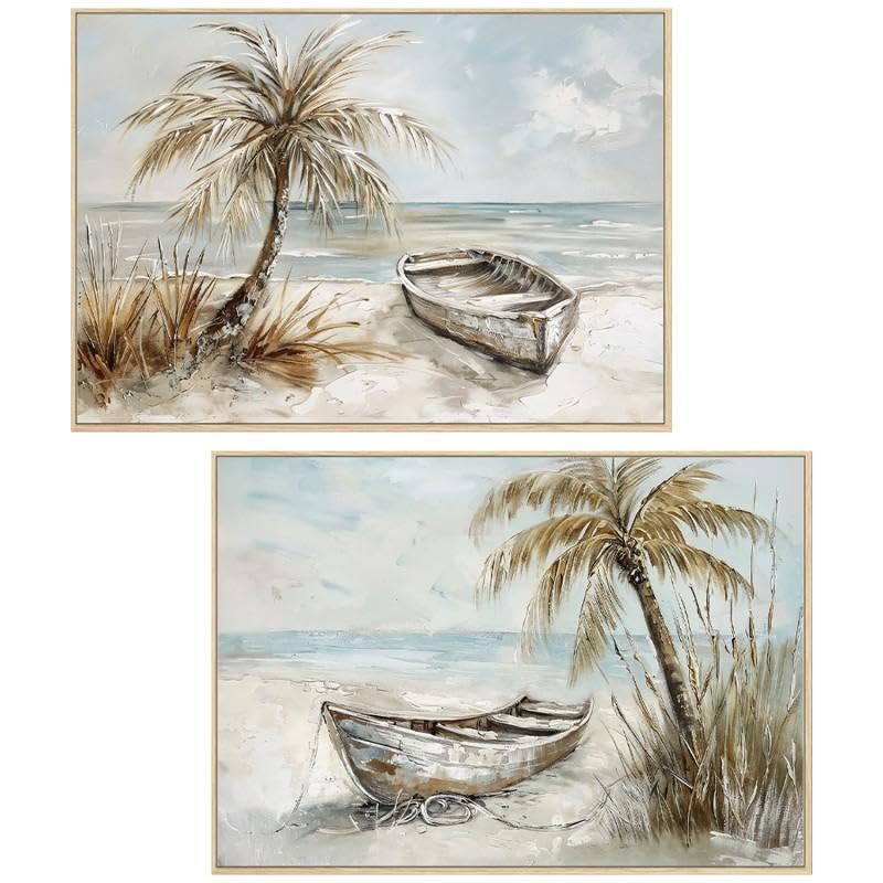 Set 2 Quadri Tela Marina con Cornice Legno 70x50cm