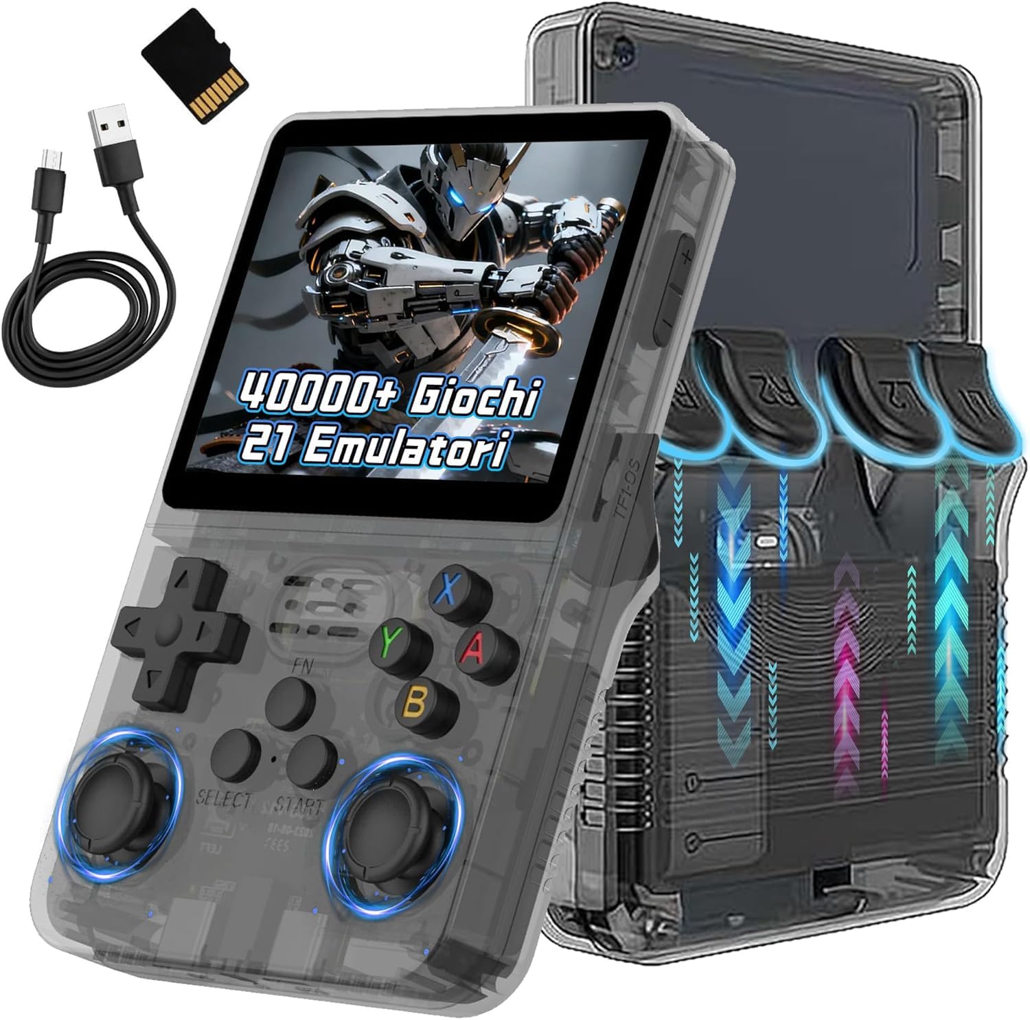 Console di gioco portatile con oltre 21000 giochi integrati retrò, 20+ emulatori per PSP, PS1, GBA, ecc. schermo IPS da 3,5 pollici, joypad regalo natale per console di giochi arcade jamma NERO