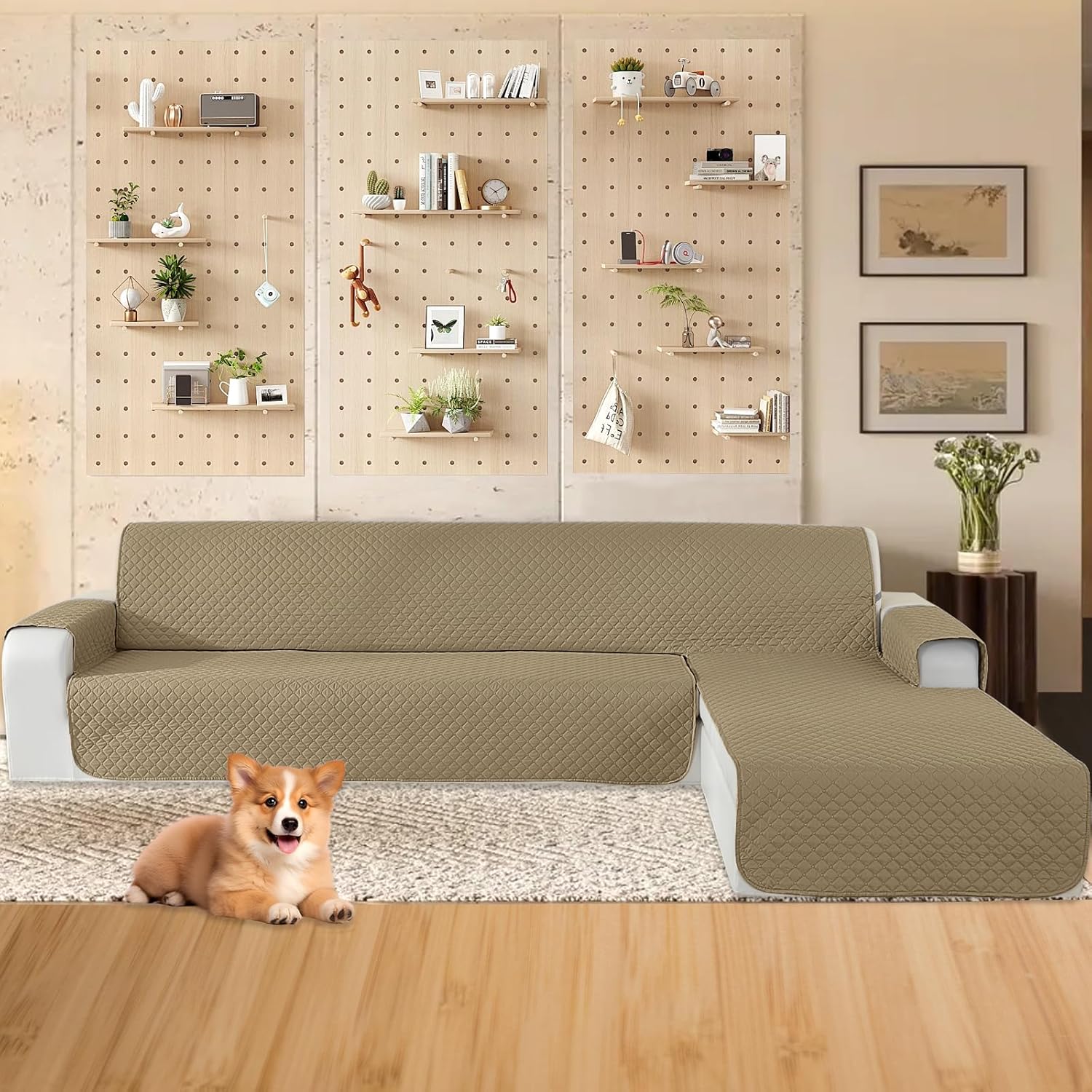 CYCMACO Copridivano 3 Posti con Penisola, Cachi - immagine 2