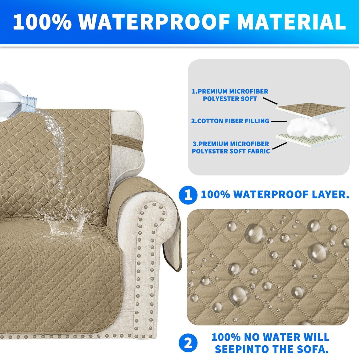 CYCMACO Copridivano 3 Posti con Penisola, Cachi - immagine 4