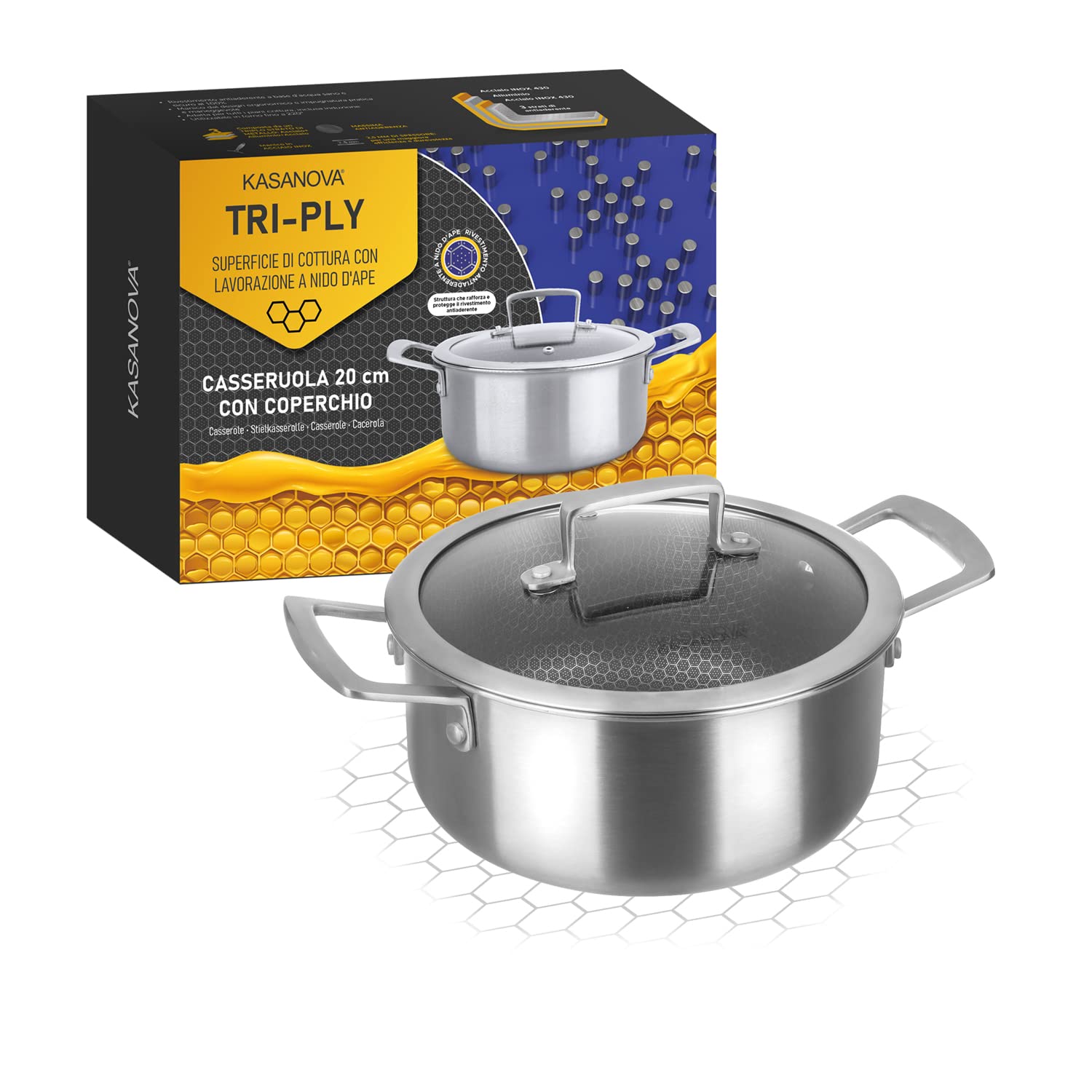 Kasanova Casseruola Antiaderente Induzione Tri-ply 20cm