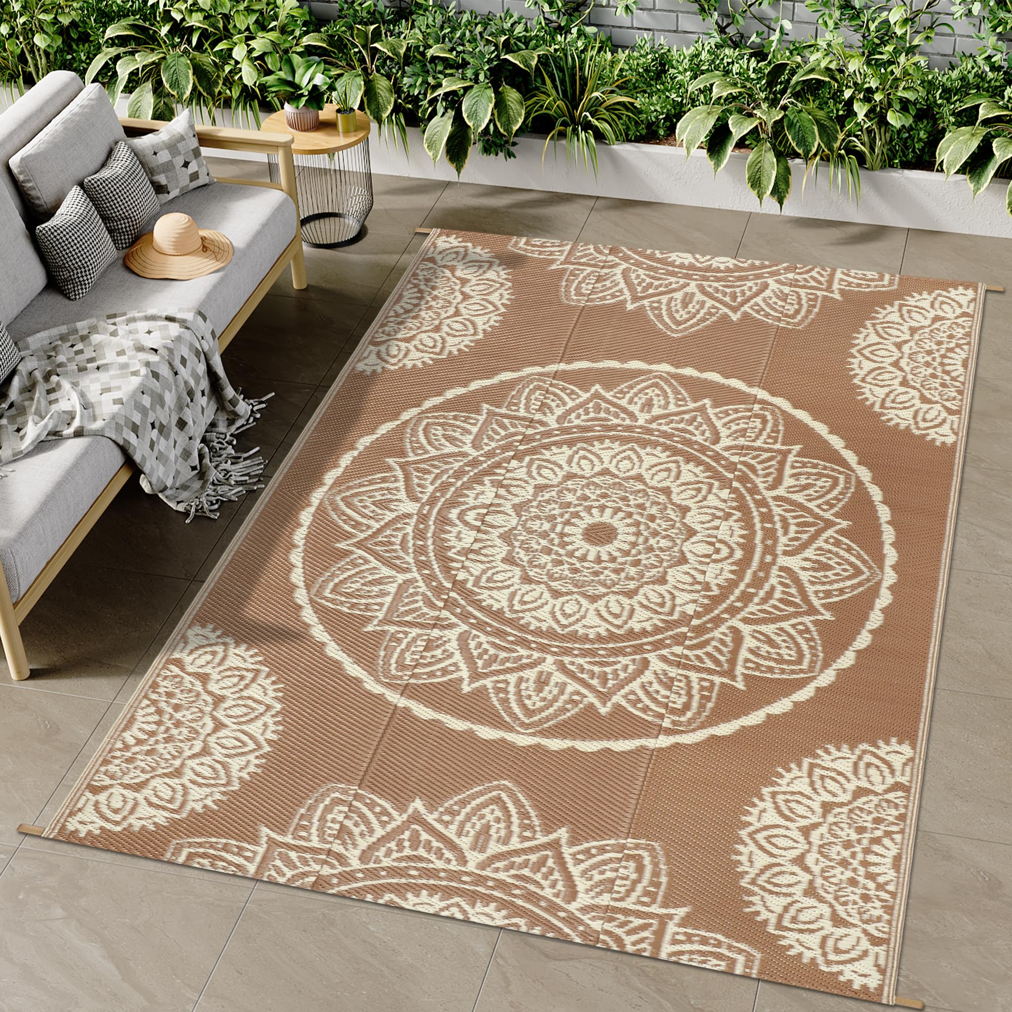 Famibay Tappeto da Esterno 150x245cm, Marrone Beige