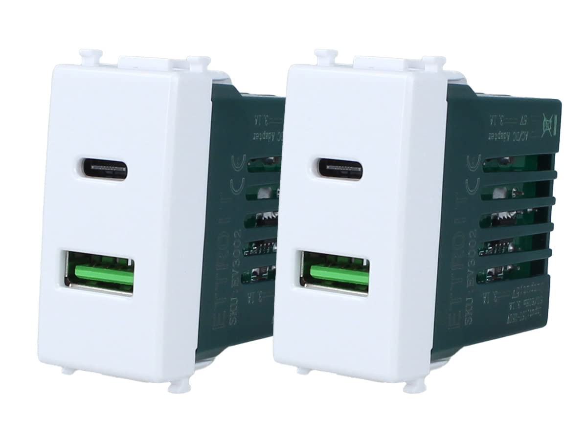 Presa da Muro 2 Uscite USB-A + USB-C 3.1A