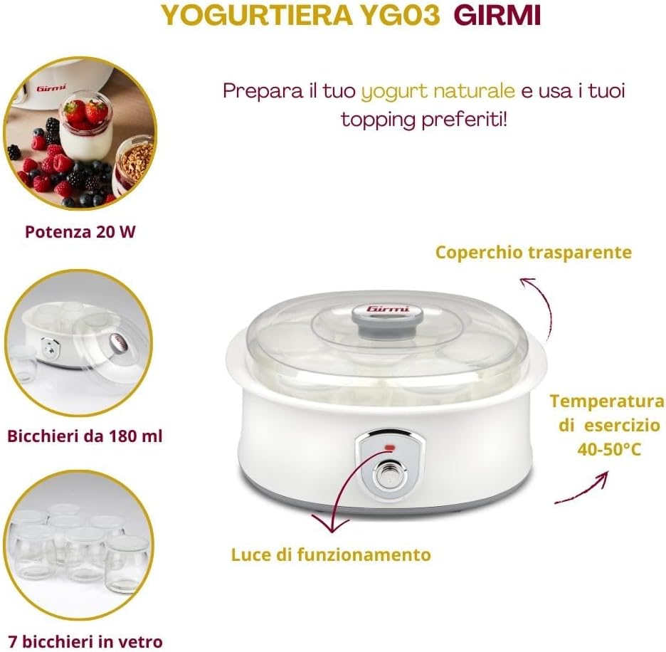 Girmi YG03 Yogurtiera con 7 Vasetti in Vetro - immagine 2