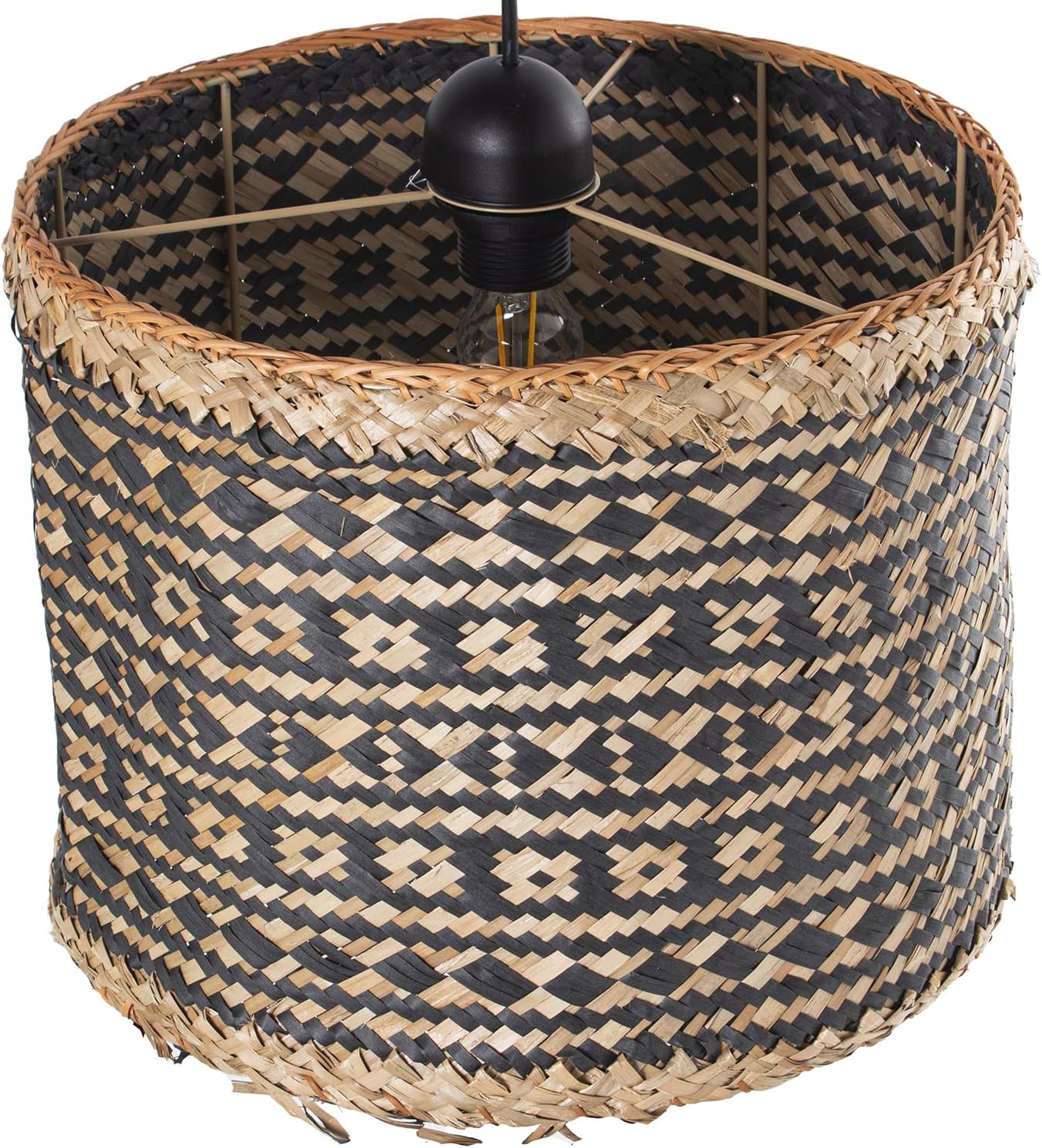 LÁMPARA TECHO RATÁN NATURALE/NERO Ø36X29CM
