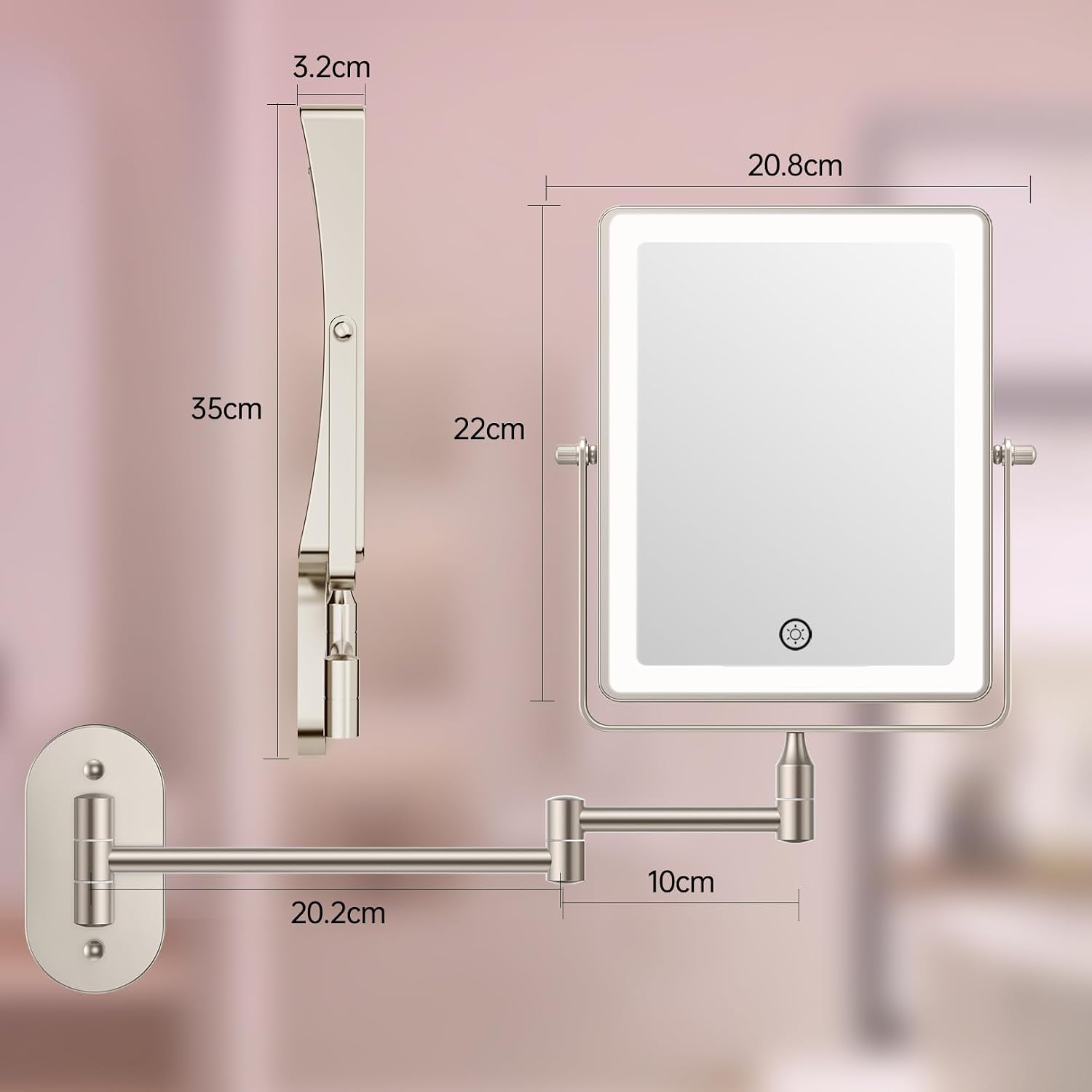 Famihomii Specchio Cosmetico Ricaricabile con LED | Velz
