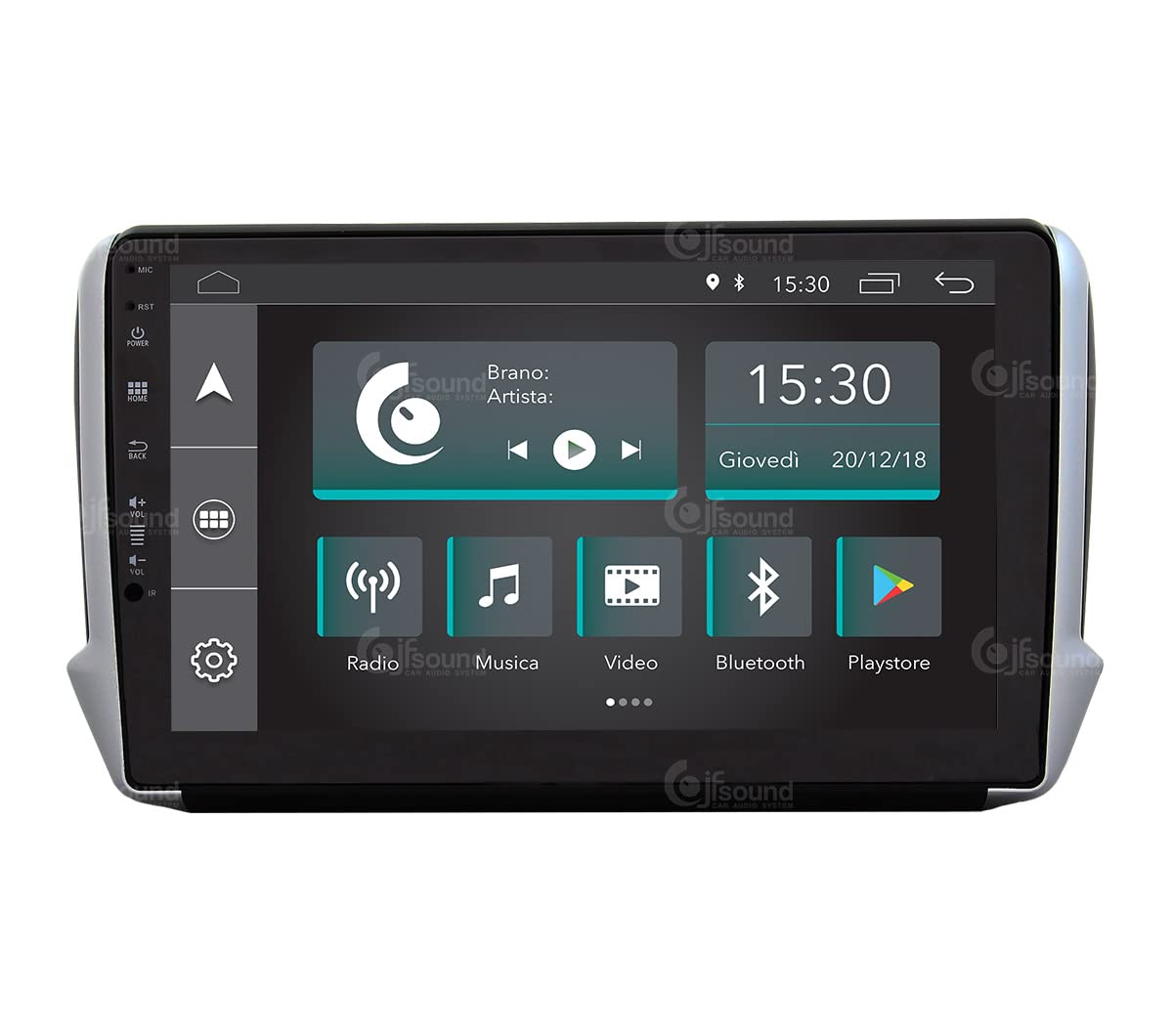 Jf Sound car audio system Autoradio Custom Fit per Peugeot 2008 e 208 Android GPS Bluetooth WiFi Dab USB Full HD Touchscreen Display 9", Nero