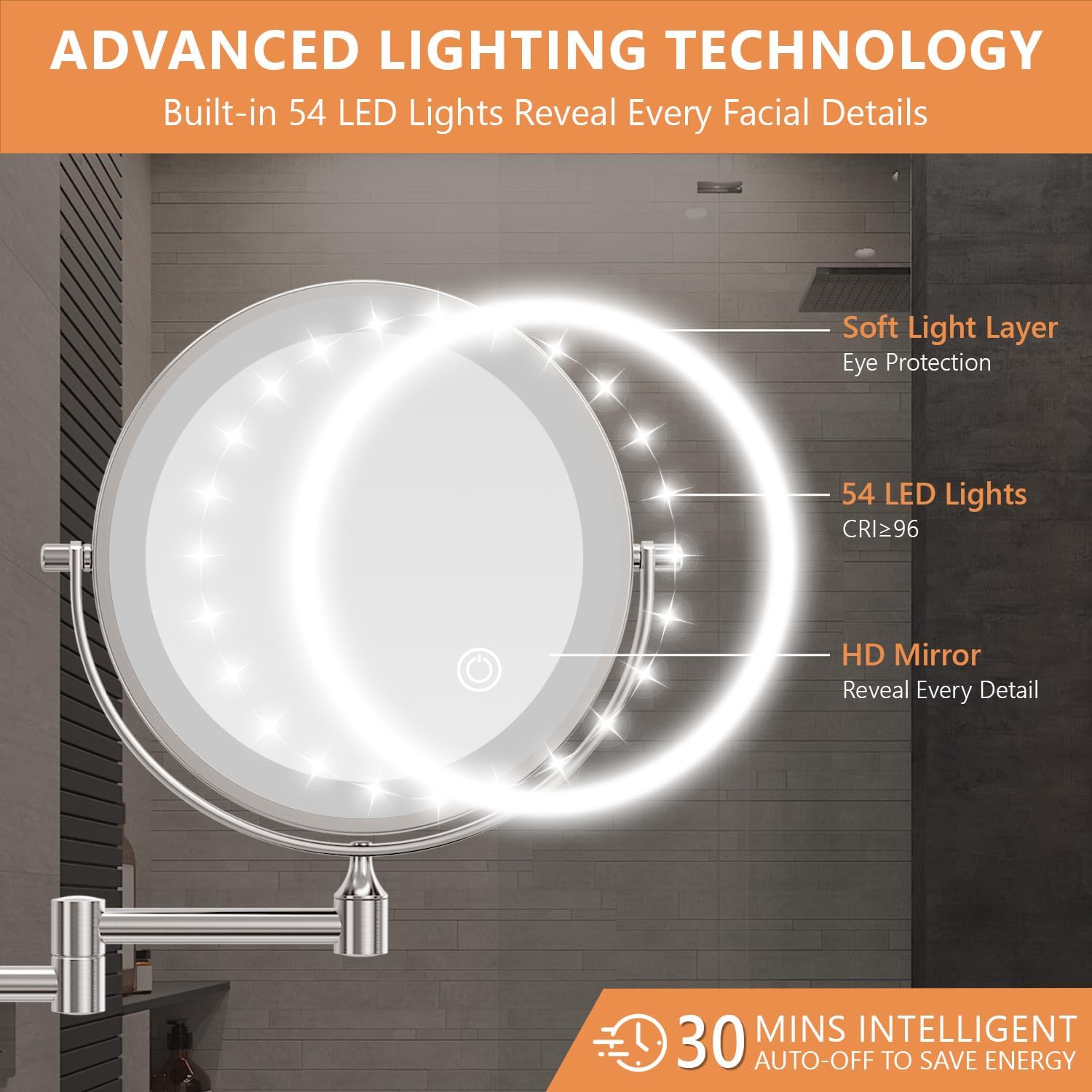 Auxmir Specchio Trucco 20X/1X con 54 LED, Ricaricabile - immagine 6