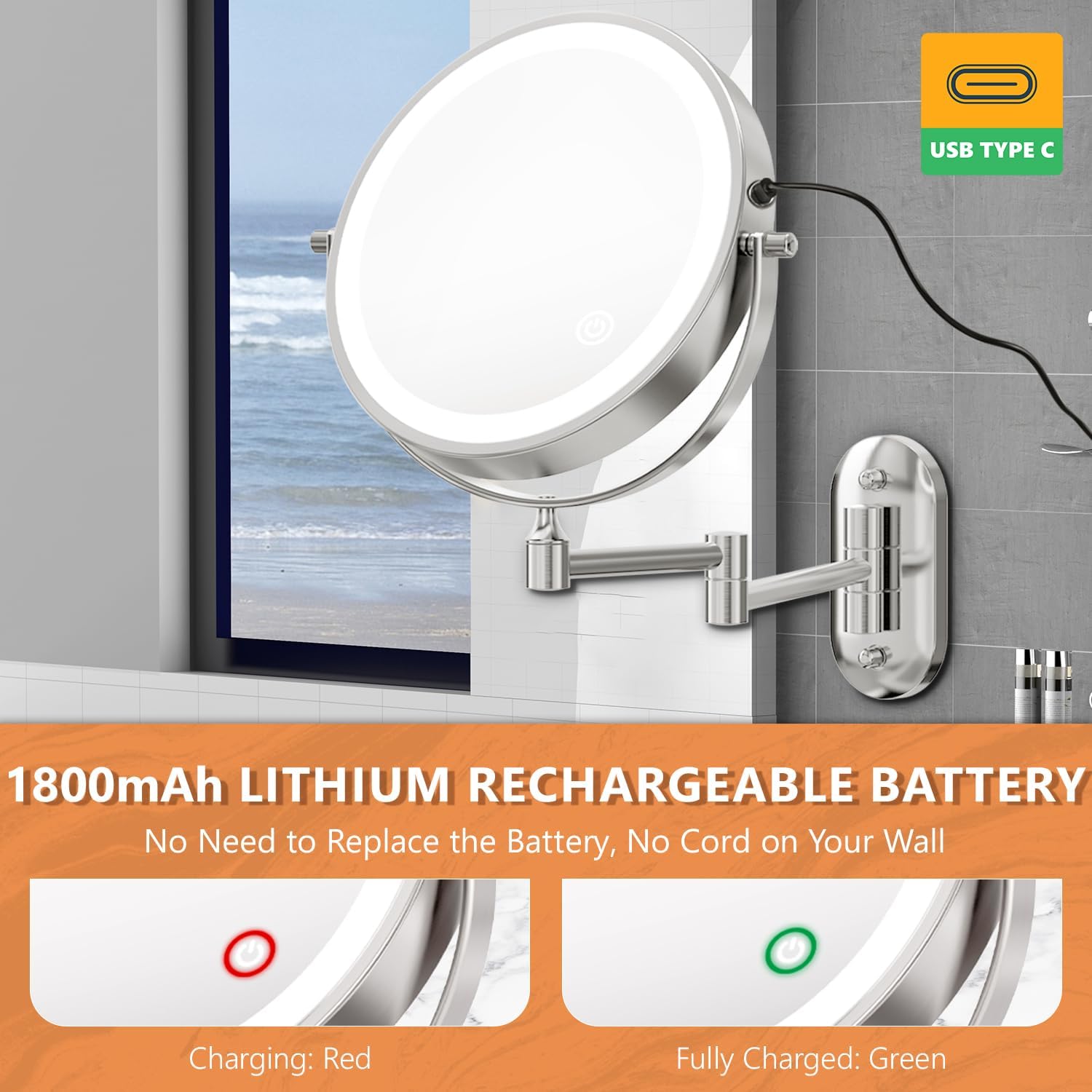 Auxmir Specchio Trucco 20X/1X con 54 LED, Ricaricabile - immagine 7