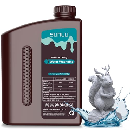 SUNLU Resina Lavabile Acqua 2kg per Stampante 3D, Grigio