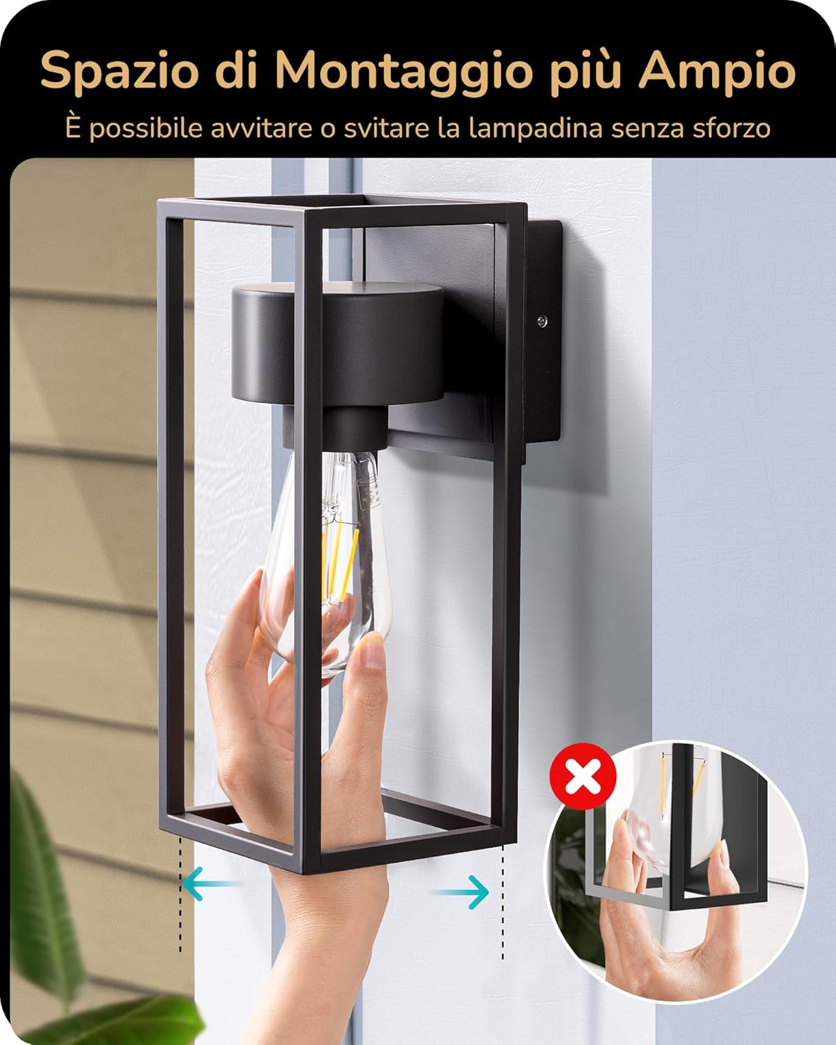 Edishine Lampada da Parete Interni ed Esterni, Nera - immagine 4