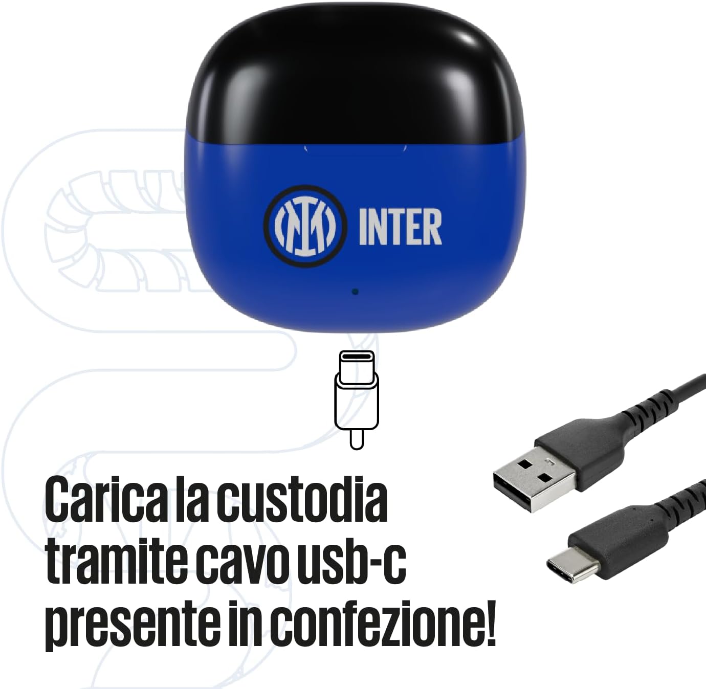 Techmade Inter - Cuffie In Ear Senza Filo, Nero/Azzurro - immagine 8