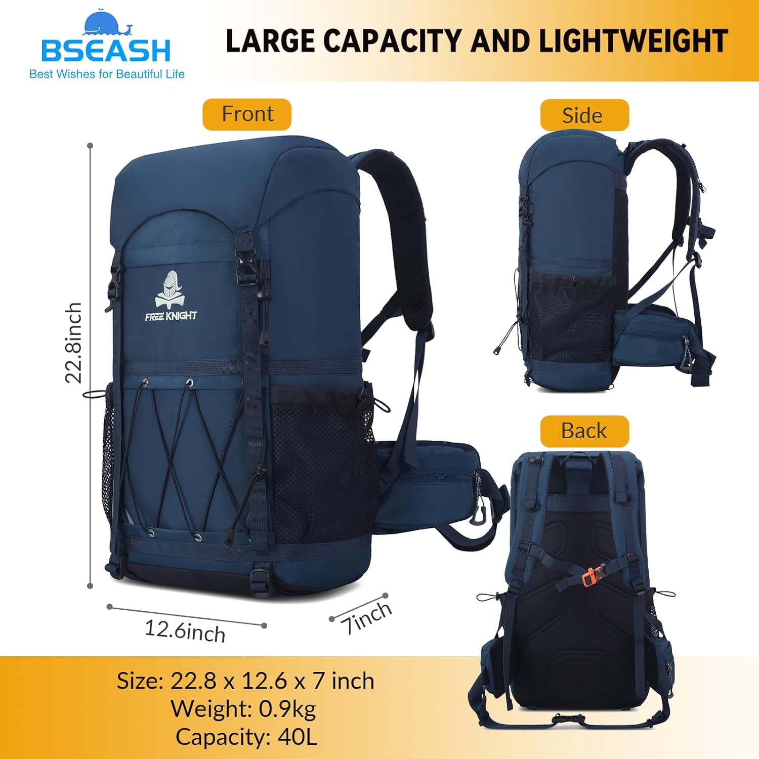Bseash Zaino da Trekking Impermeabile 40L - immagine 2