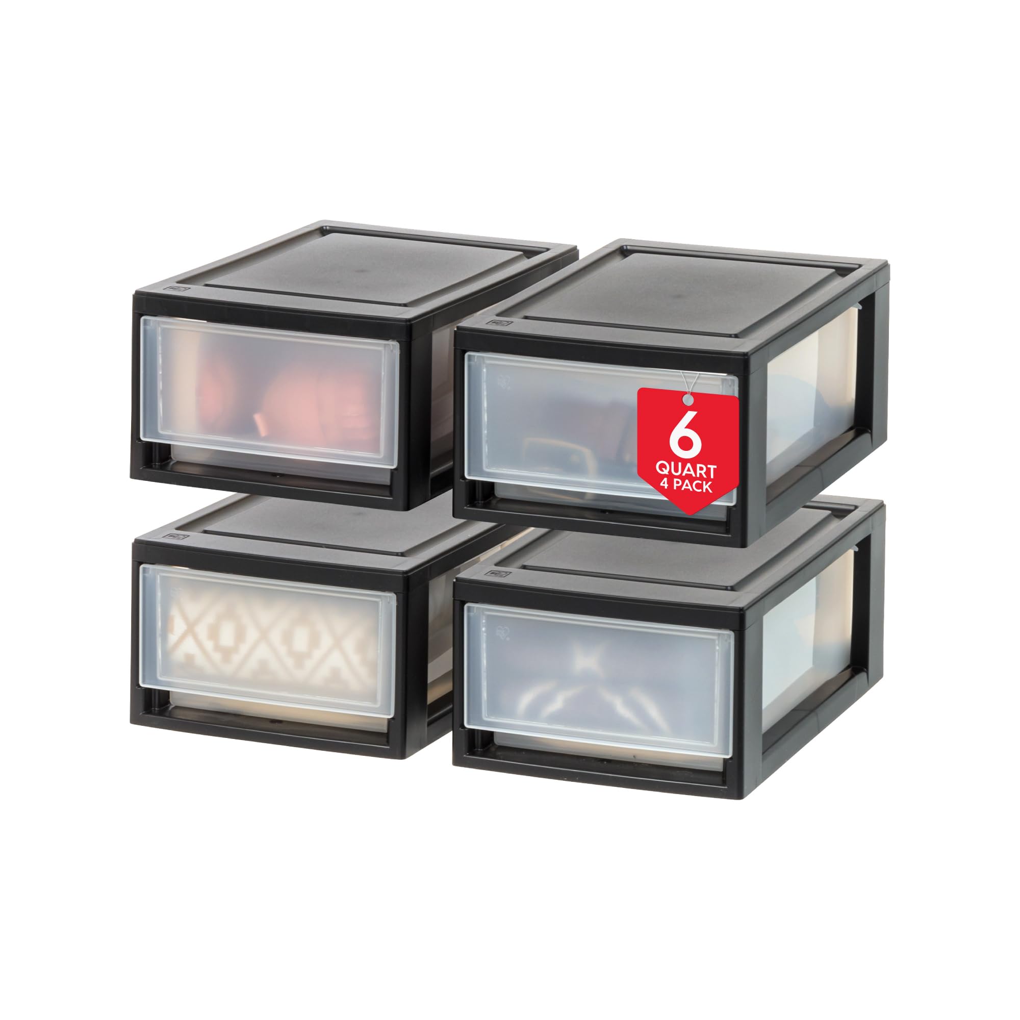 Iris Ohyama Cassetto di Stoccaggio in Plastica, Set di 4, Nero