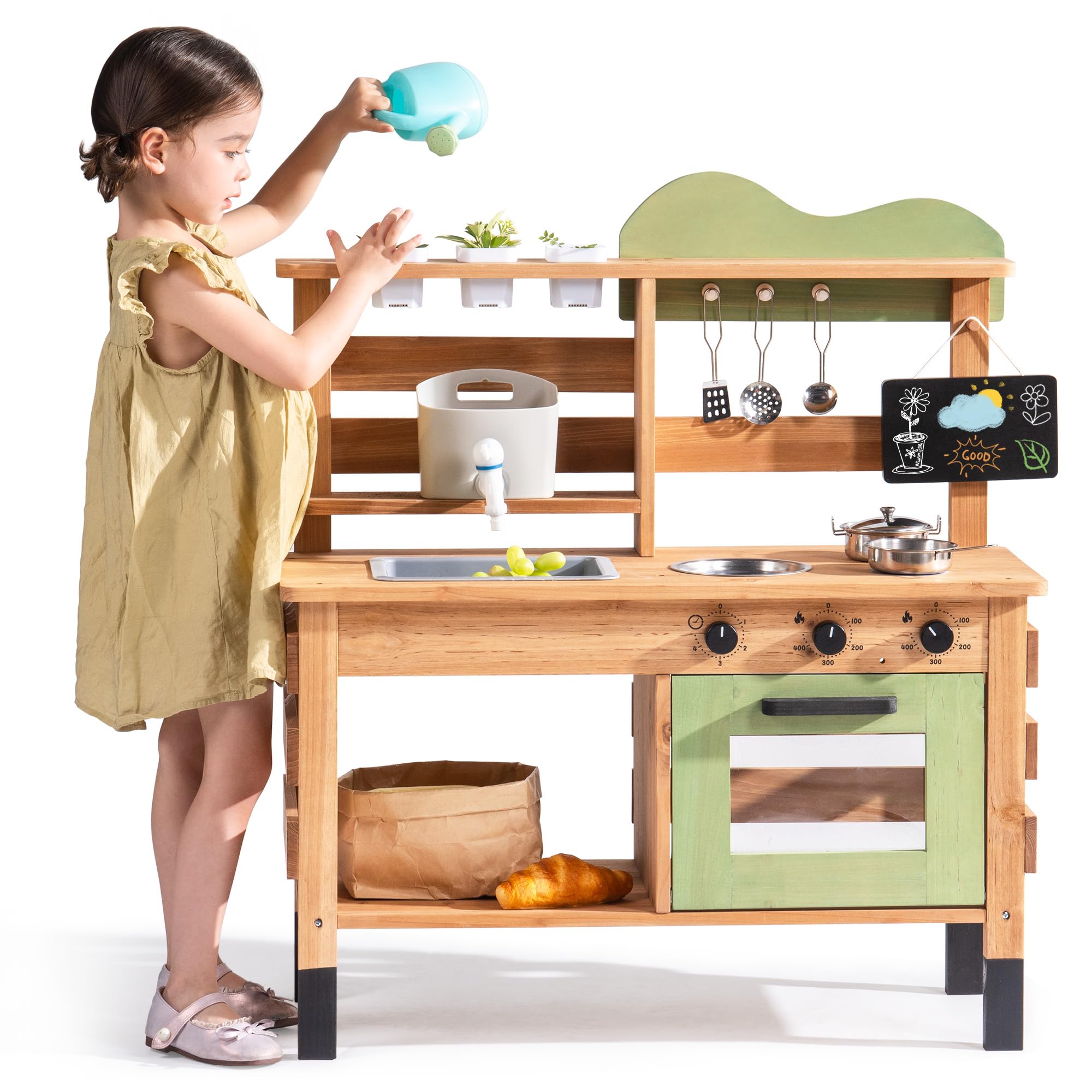 Robud Cucina Matsch per bambini in legno, naturale e verde