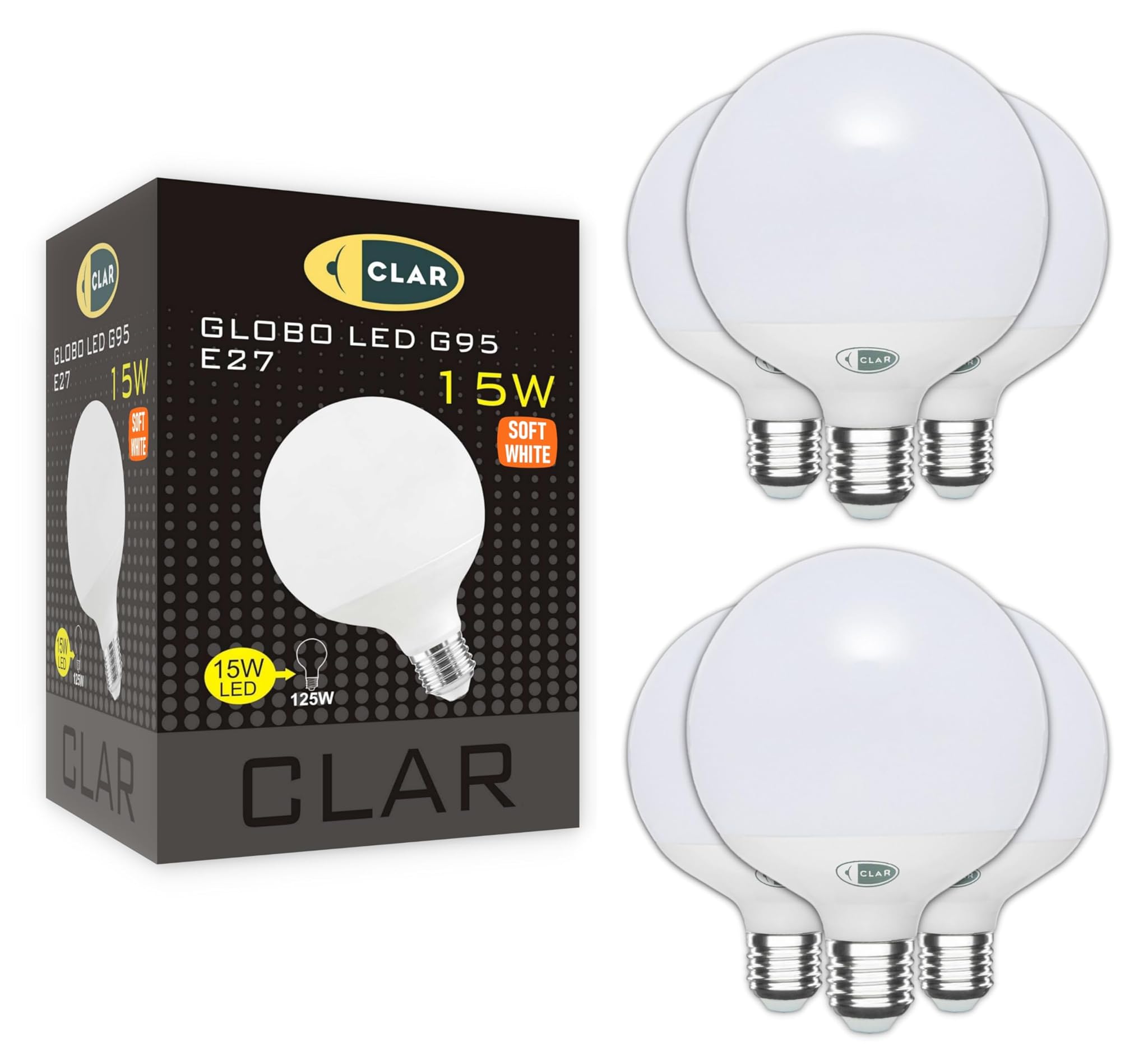 Clar - Globo LED 15W E27 Luce Calda 3000ºK (Pack 6)