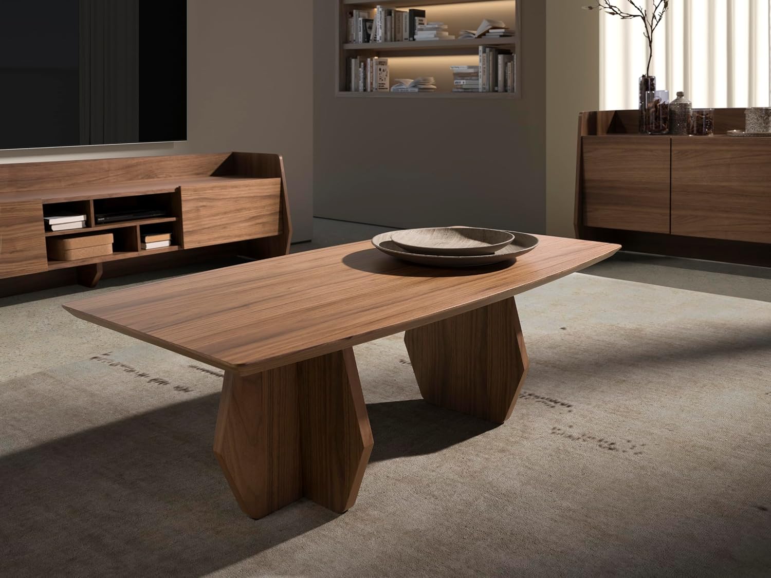 Mesa Centro Ovale con Tapa e Patas in Legno Noce - immagine 2