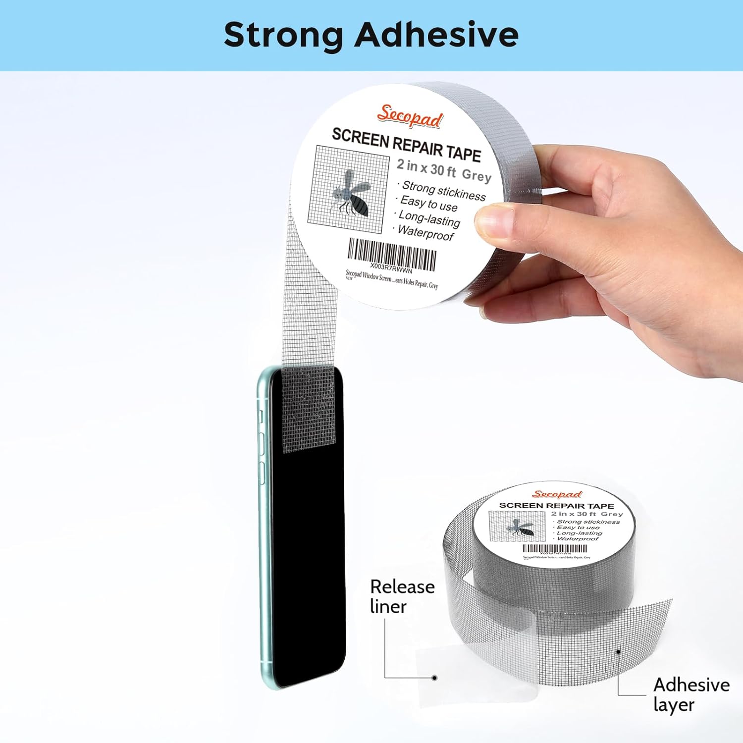 Secopad Nastro Adesivo Ripara Zanzariere 50mm x 9m, Grigia - immagine 2