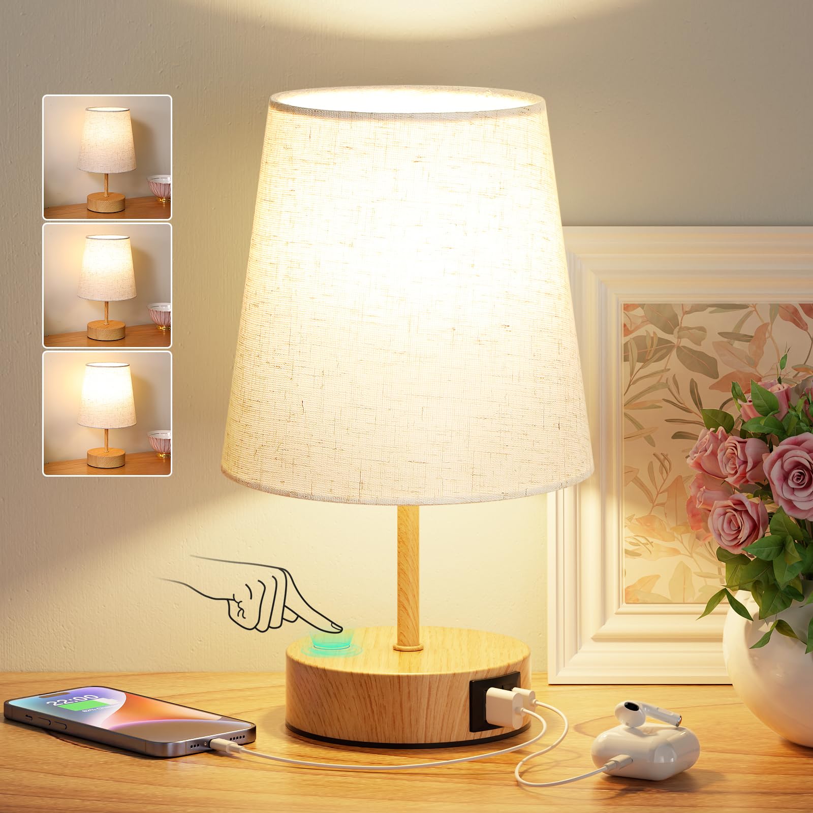 Lampada da Comodino Touch con USB-C+A