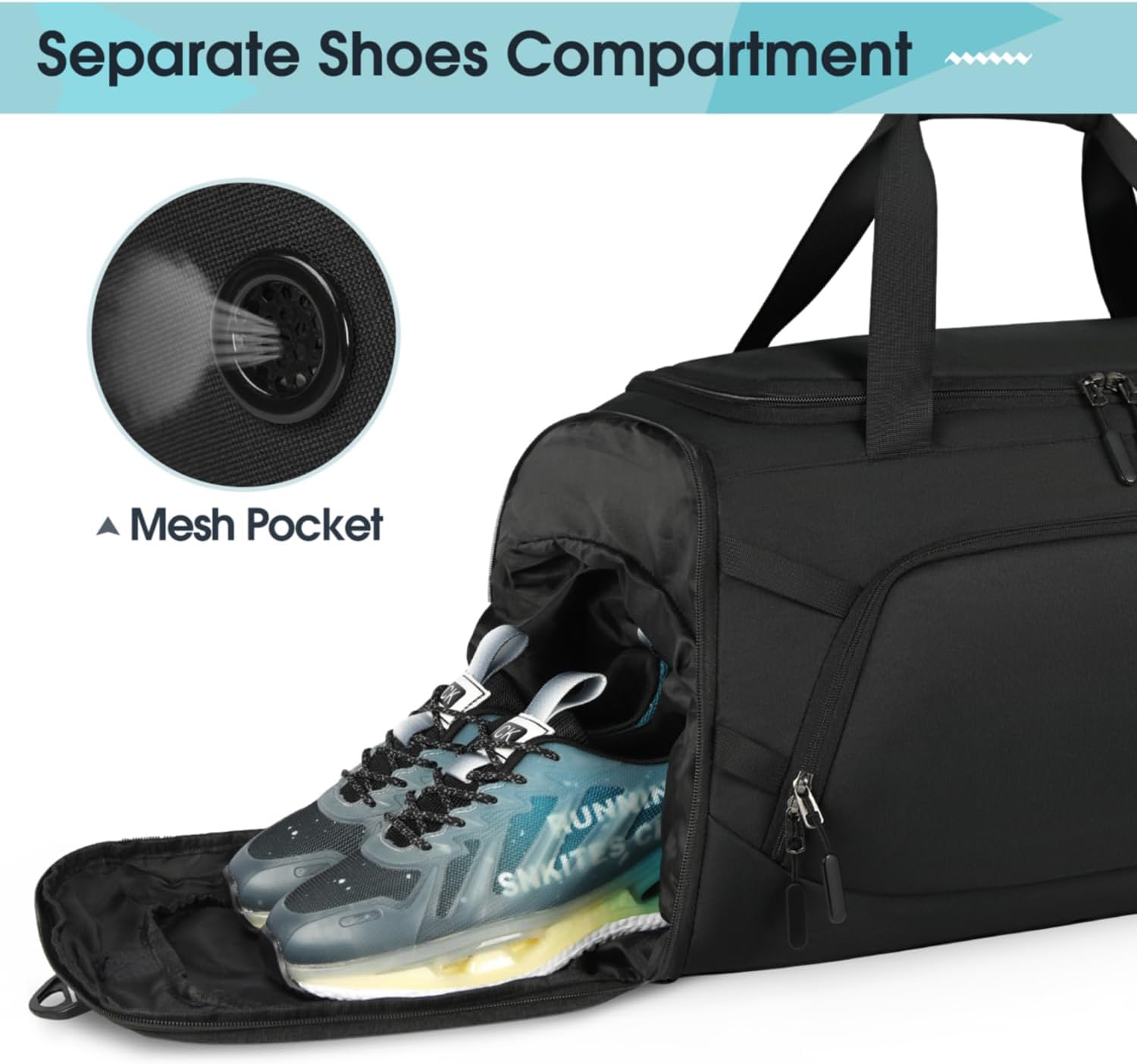 RAINSMORE Borsone Palestra 40L con Scomparto Scarpe, Nero - immagine 4