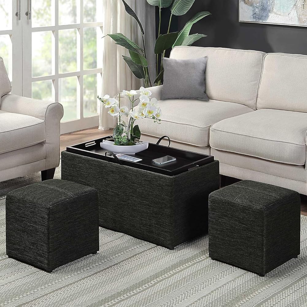 Set Arredo 2 Pouf e Cassapanca Contenitore Grigio - immagine 2