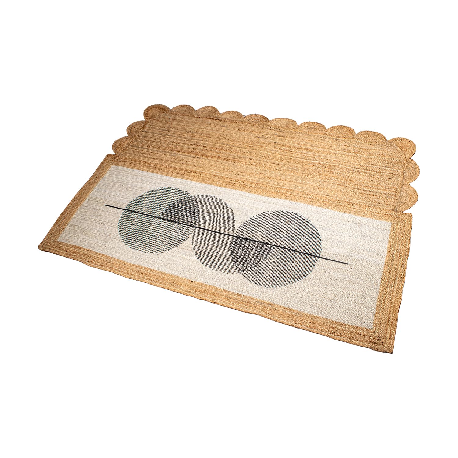 ALFOMBRA YUTE 120X170CM NATURAL/BLANCO C/CÍRCULOS NEGROS_120X170CM