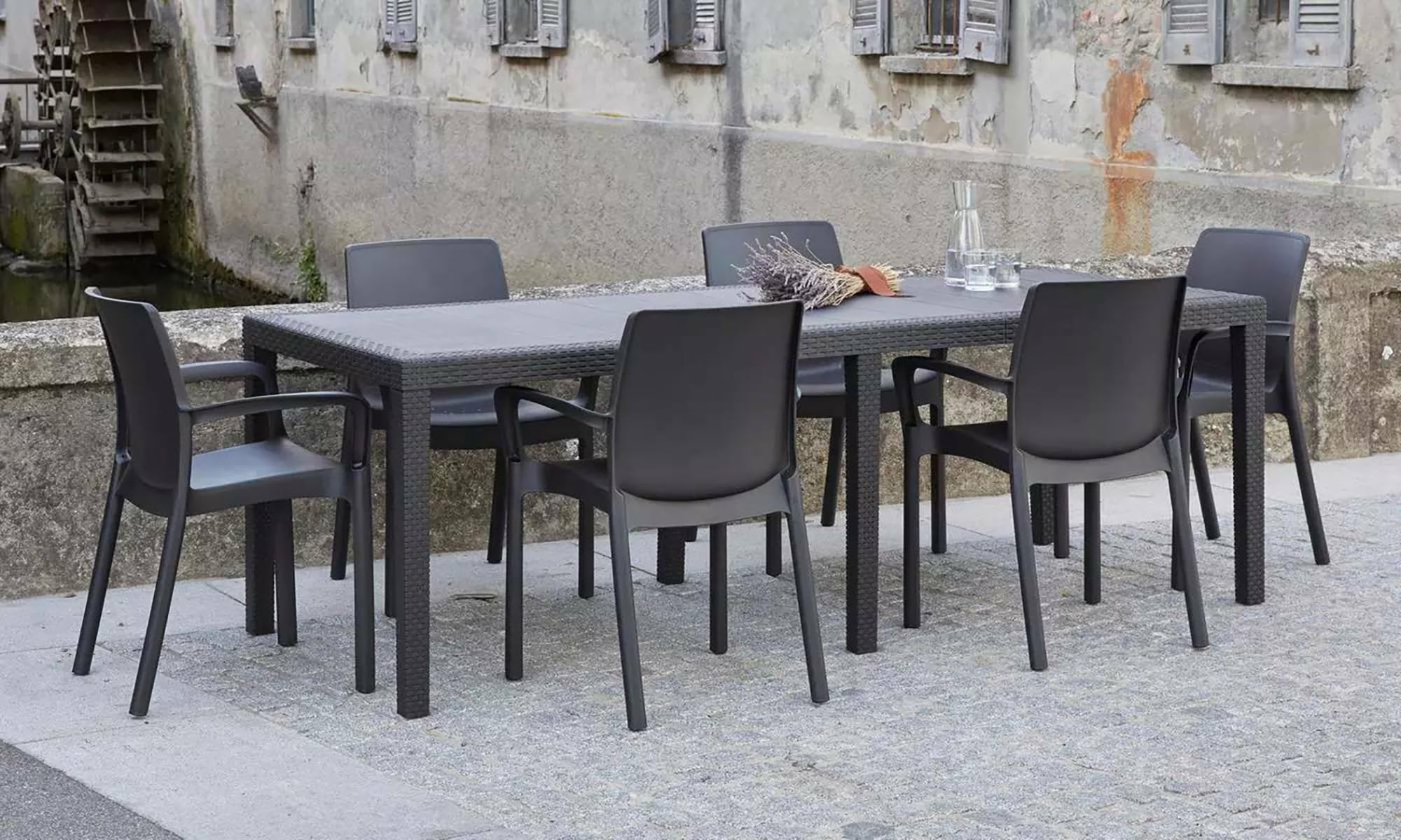 Dmora Tavolo da Giardino Estensibile Roma 150/220x90cm, Antracite
